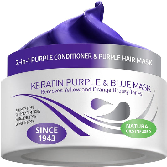 White Smoke VITAMINS hair cosmetics Keratin Purple Hair Mask - Blue Hair Mask Deep Conditioner Treatment - Blonde Toner to Neutralize Brassiness in Brassy Blonde, Silver, White, Gray & Brown Locks