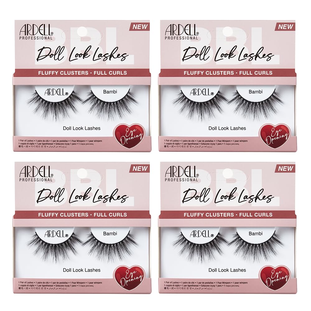 White Smoke Ardell Doll Look Lashes Bambi – Fluffy Cluster Natural Look False Eyelashes, Full Curls for Big Eye Effect, Lightweight Reusable Wispy Lashes Strips, 4 Pack