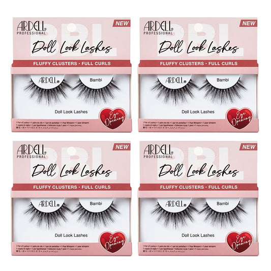 White Smoke Ardell Doll Look Lashes Bambi – Fluffy Cluster Natural Look False Eyelashes, Full Curls for Big Eye Effect, Lightweight Reusable Wispy Lashes Strips, 4 Pack