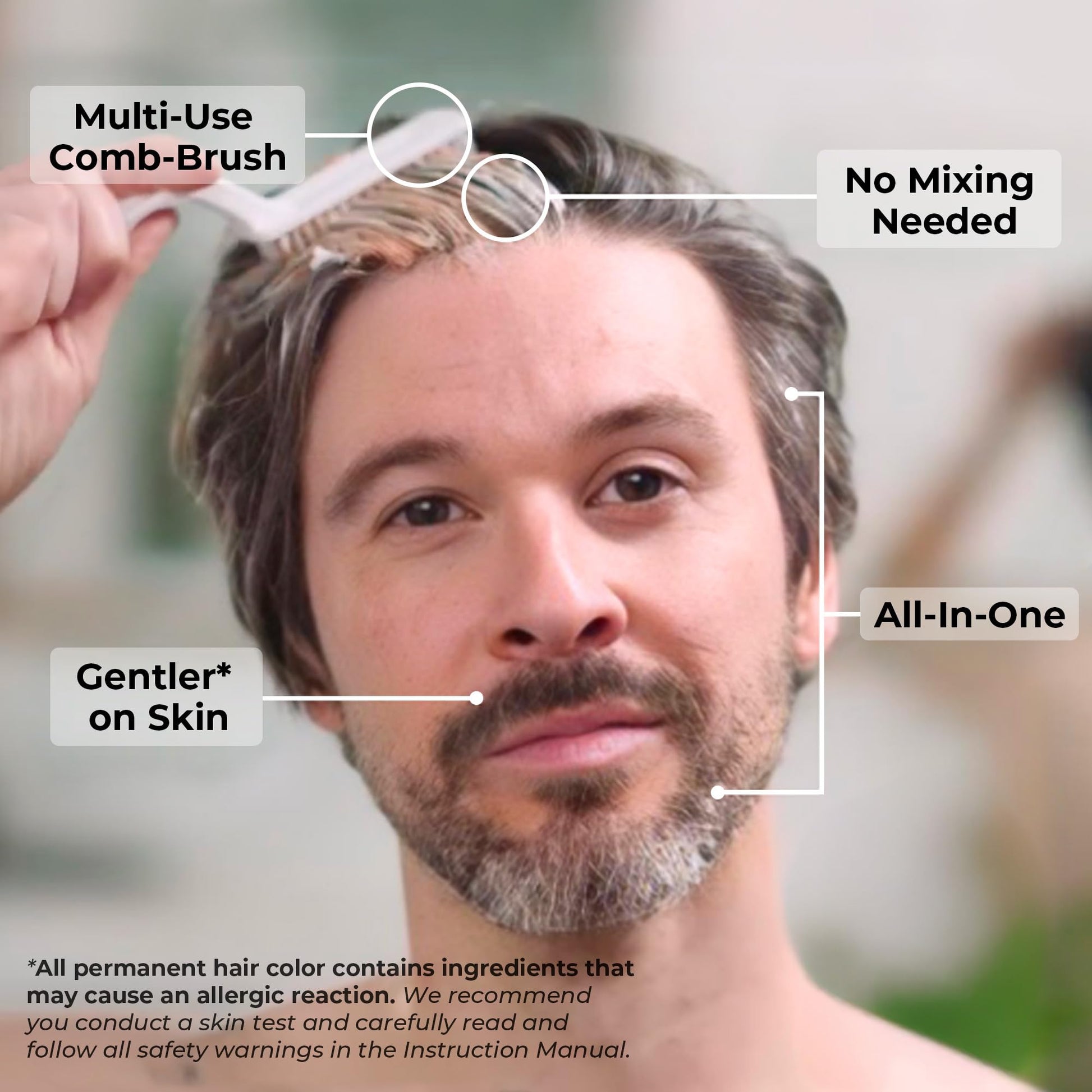 Light Gray Simpler Partial Coverage Men's Hair Color Color Box - Permanent Beard and Mustache Dye - Ammonia-Free Beard Hair Dye — Fast Gray Blending — Salt & Pepper Look - Darker Shades