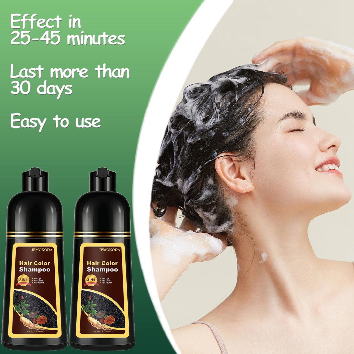 Light Gray Agthyuve 3-in-1 Black Hair Dye Shampoo for Women & Men, 16.9 Fl Oz Instant Hair Color Shampoo 100% Gray Coverage, Semi-Permanent Herbal Hair Dye, Gentle DIY Home Salon (Black)