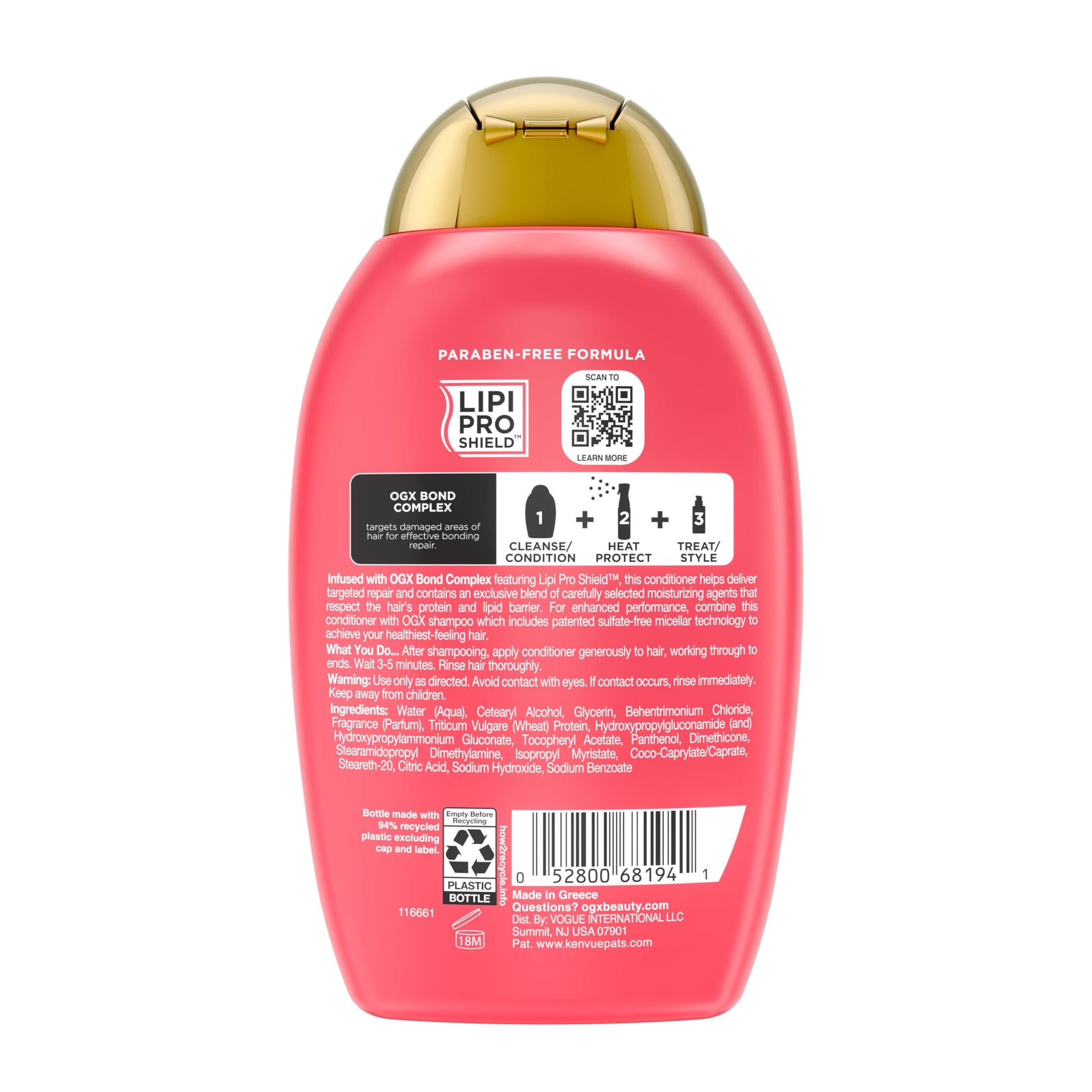 White Smoke OGX Repair & Protect Bond Protein Repair Conditioner, Lightweight Conditioner Targets Damaged Areas of Hair, Formulated without Parabens, Sulfate-Free Surfactants, 13 fl. oz
