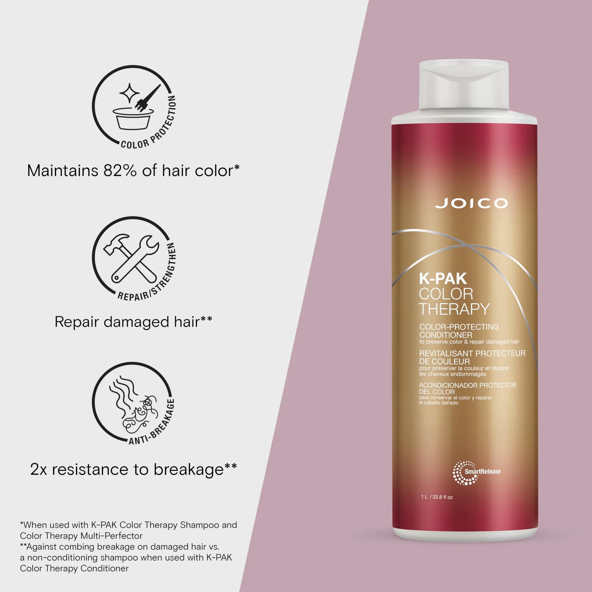 Lavender Joico K-PAK Color Therapy Color-Protecting Conditioner | For Color-Treated Hair | Boost Shine & Elasticity | Repair Breakage | Rebuild Damaged Hair | With Keratin & Argan Oil | 33.8 Fl Oz