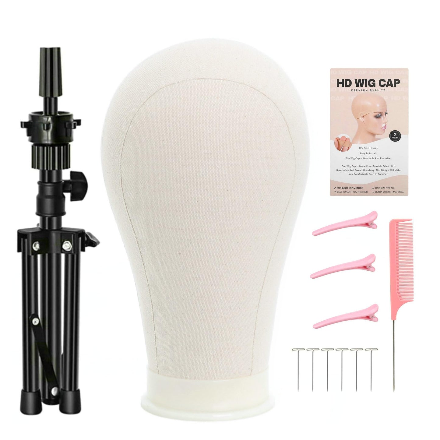 White Smoke FUTAI 22 inches Canvas Mannequin Head with Tripod Stand Wig Cap T Pins Rat Tail Comb and Hairpins for Wig Making Practice Styling Training Display