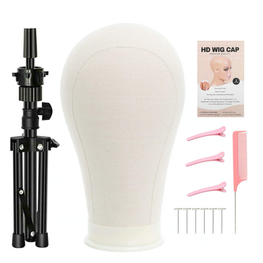 White Smoke FUTAI 22 inches Canvas Mannequin Head with Tripod Stand Wig Cap T Pins Rat Tail Comb and Hairpins for Wig Making Practice Styling Training Display
