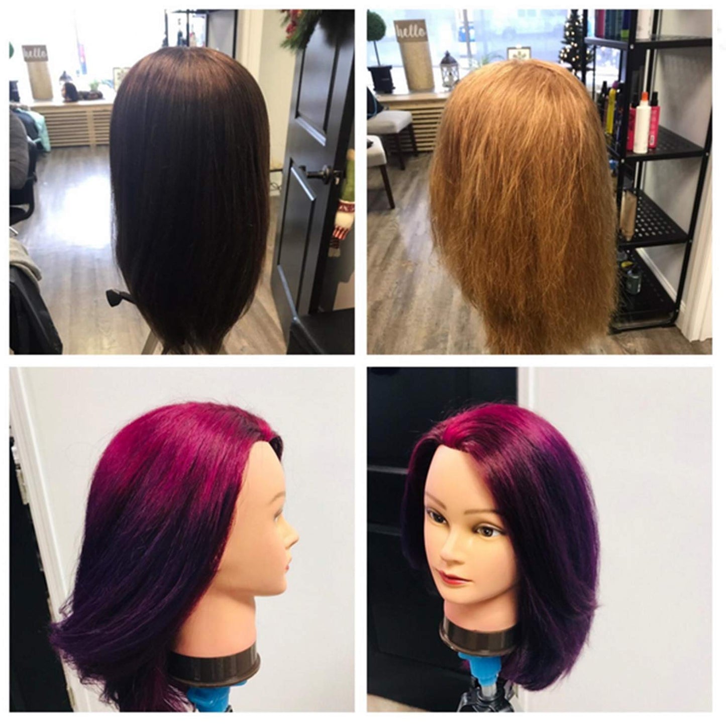 Lavender Traininghead 20-22" Female 100% Human Hair Mannequin Head Hair Styling Training Head Cosmetology Manikin Head Doll Head for Hairdresser with Free Clamp (Brown)