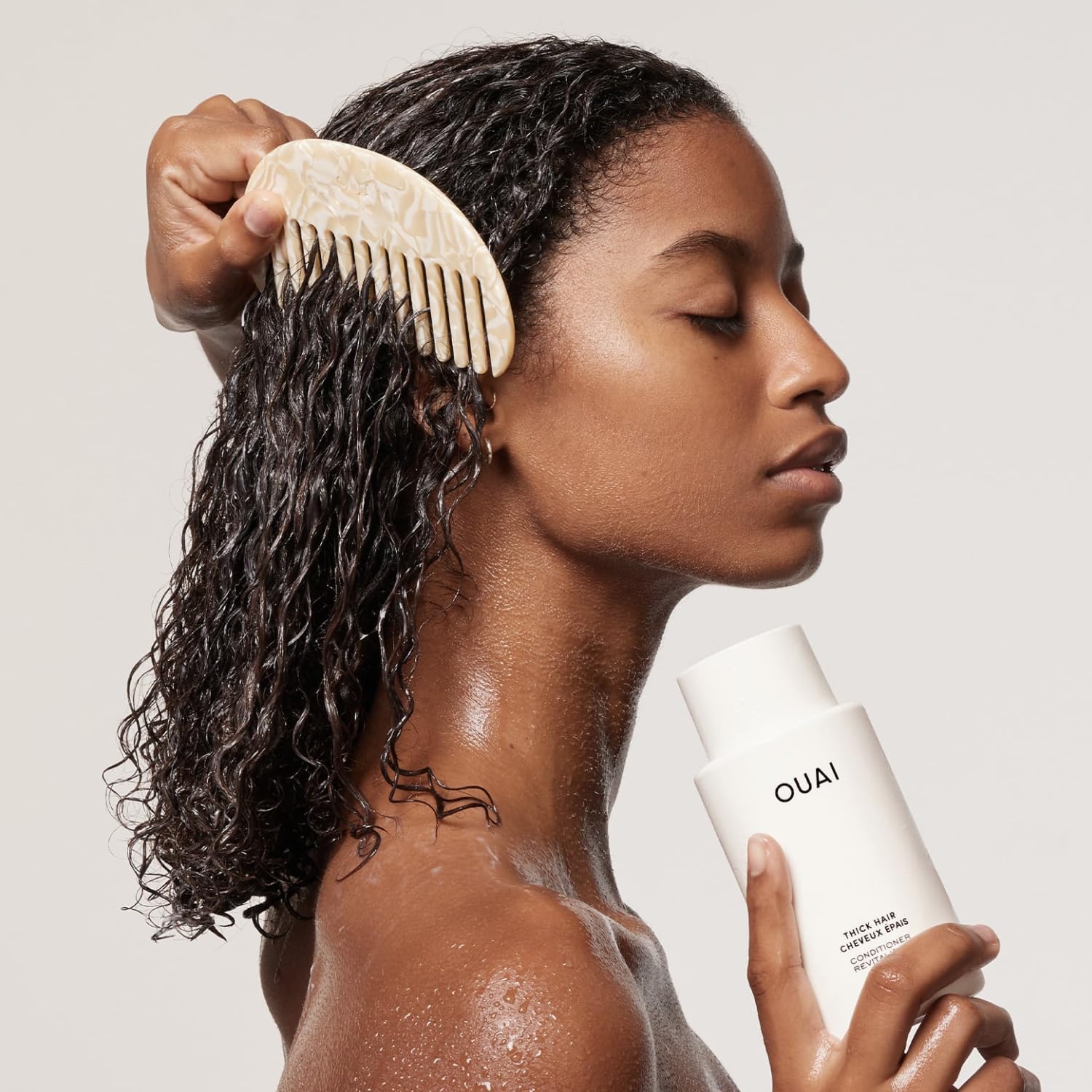 Light Gray OUAI Thick Hair Conditioner Refill - Moisturizing Conditioner for Dry, Frizzy Hair - Keratin, Marshmallow Root, Shea Butter and Avocado Oil - Paraben, Phthalate & Sulfate Free (32 Oz)