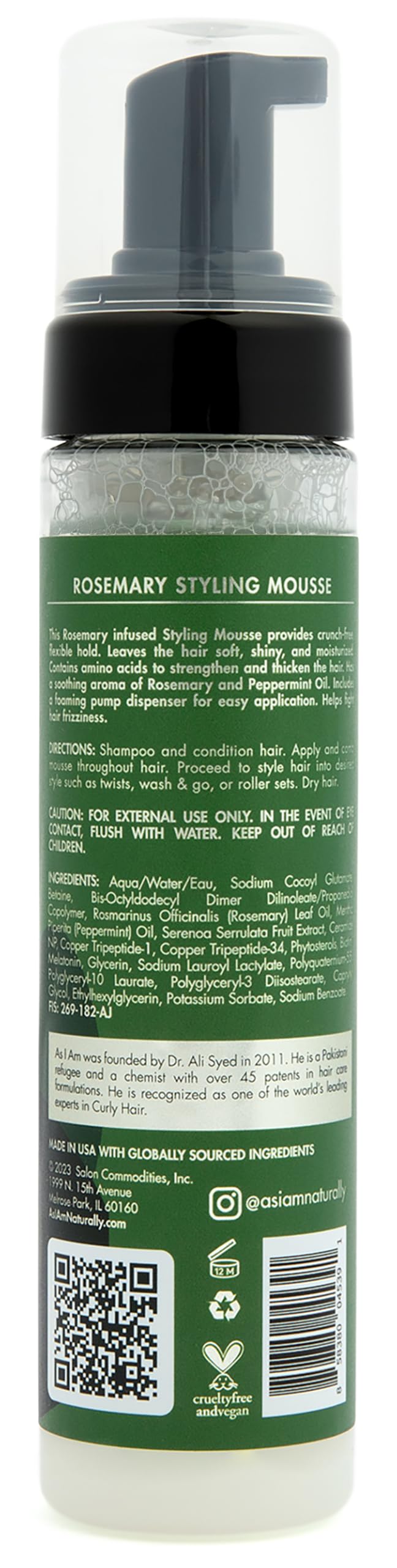 White Smoke As I Am Rosemary Styling Mousse 8 Fl Oz (237 ml) - with Biotin & Saw Palmetto