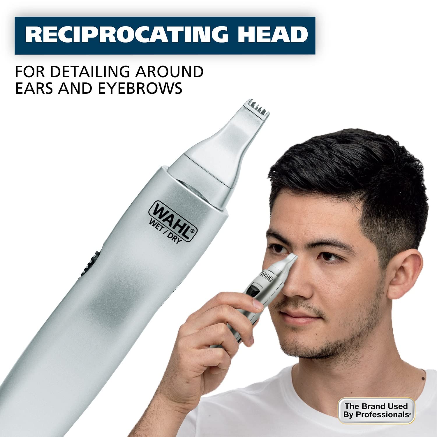 White Smoke Wahl Men’s Nose Hair Trimmer, for Eyebrows, Neckline, Nose & Ear Hair, Precision Detail Trimming with Interchangeable Heads, Battery Included - Model 5545-400