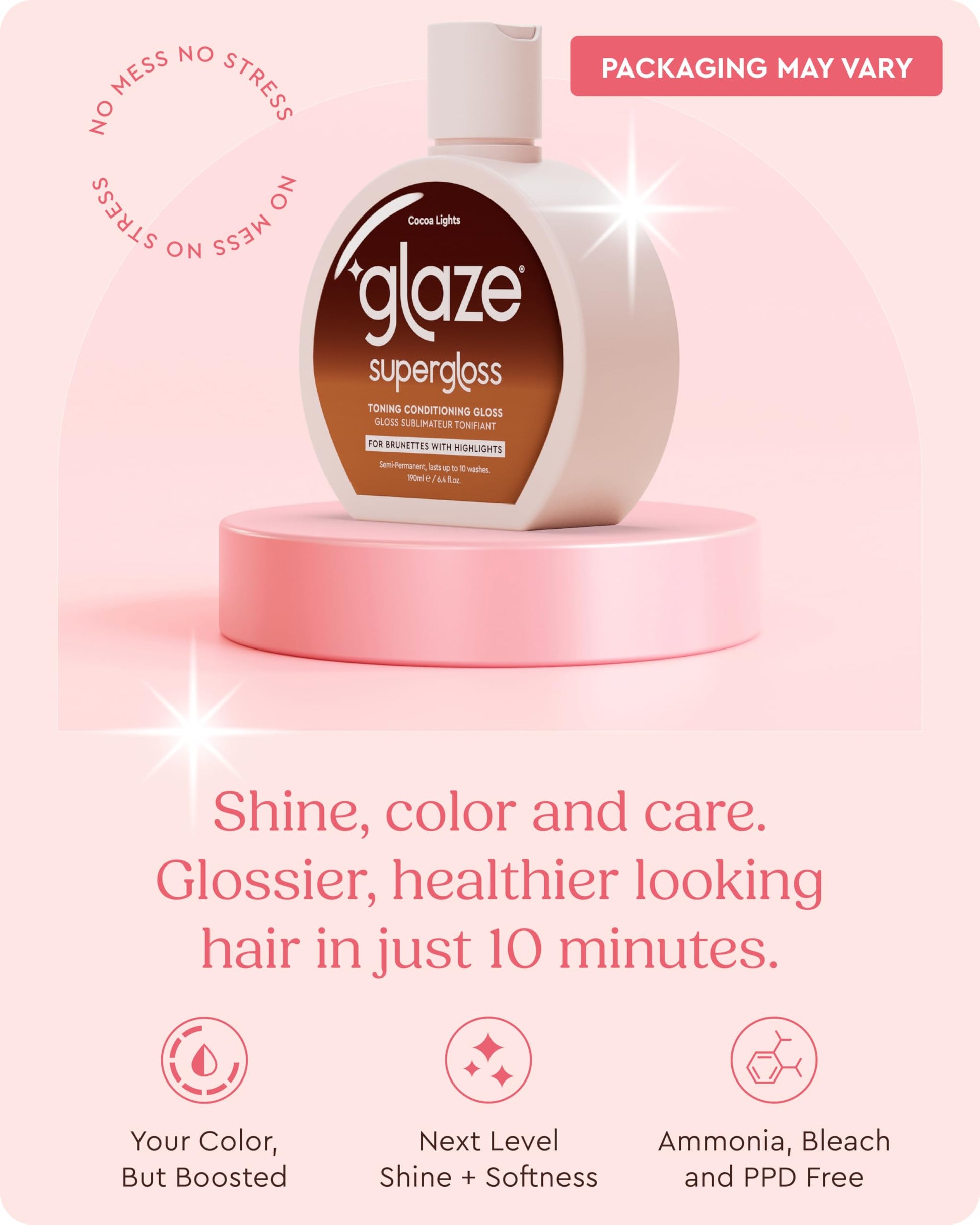 Misty Rose Glaze Super Gloss Color Conditioning Gloss – Cocoa Lights for Medium to Dark Brown Hair with Highlights – Rinse Out Semi-Permanent Hair Gloss that Enhances Color and Boosts Shine & Hydration