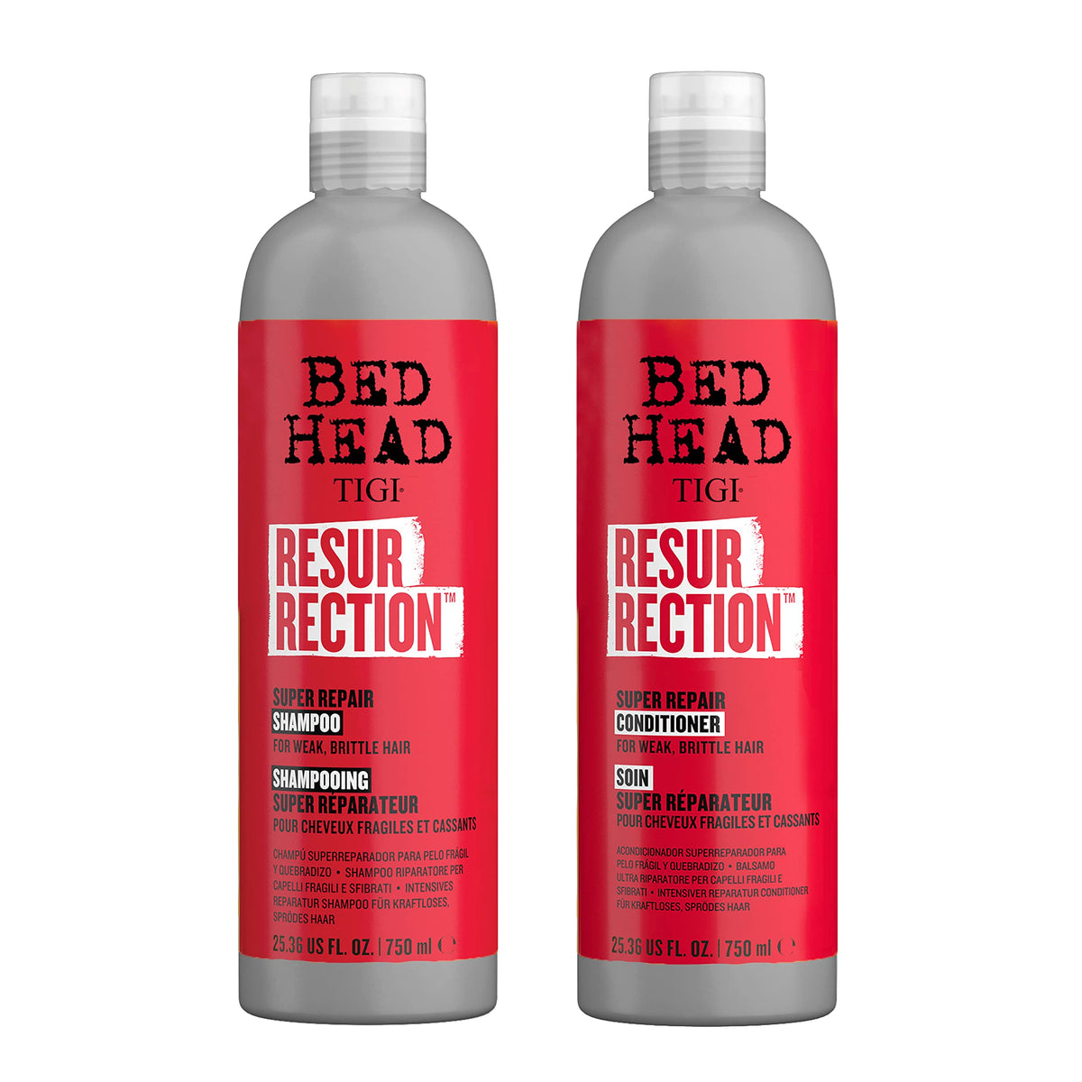 White Smoke TIGI Bed Head Resurrection Hair Repair Shampoo and Conditioner Set for Dry and Damaged Hair, Maximum Strength with Resurrection Plant, 25.36 fl oz