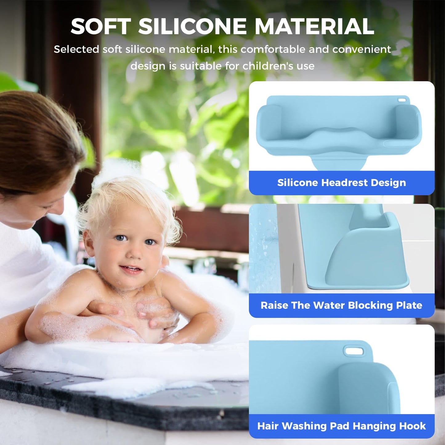 White Smoke Portable Hair Wash Basin for Kids and Teens,Tear-Free Shampoo Bowl with Neck Support for Sink or Bathtub,Stress-Free Hair Washing (Blue)