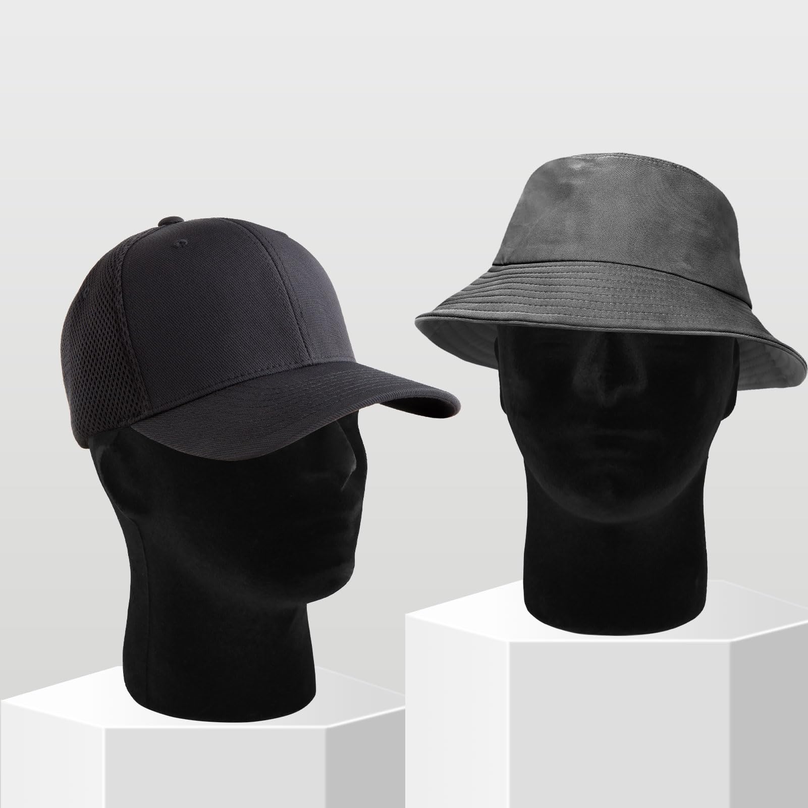 Light Gray FJIAYU 2 Pack Black Mannequin Head Stand, Velvet Male Manikin Head Wig Stand, Foam Head for Wigs, Hats, Glasses, Masks