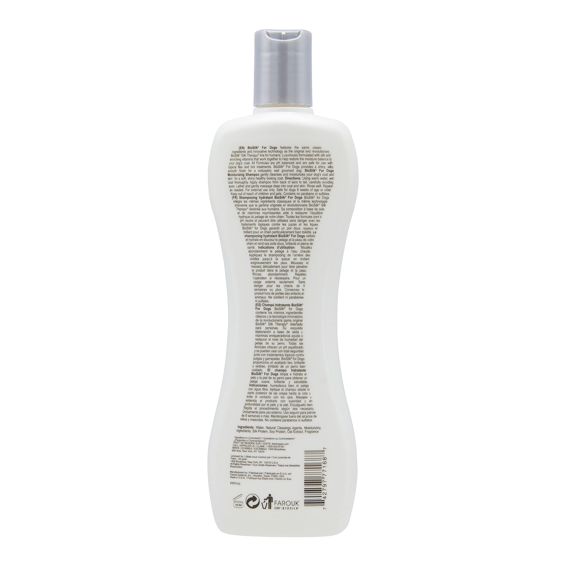 White Smoke BioSilk for Dogs Silk Therapy Moisture Shampoo with Silk Proteins and Vitamins, Restores Shine and Softness, Sulfate Free, Paraben Free, pH Balanced, Made in USA, 12 Fl Oz