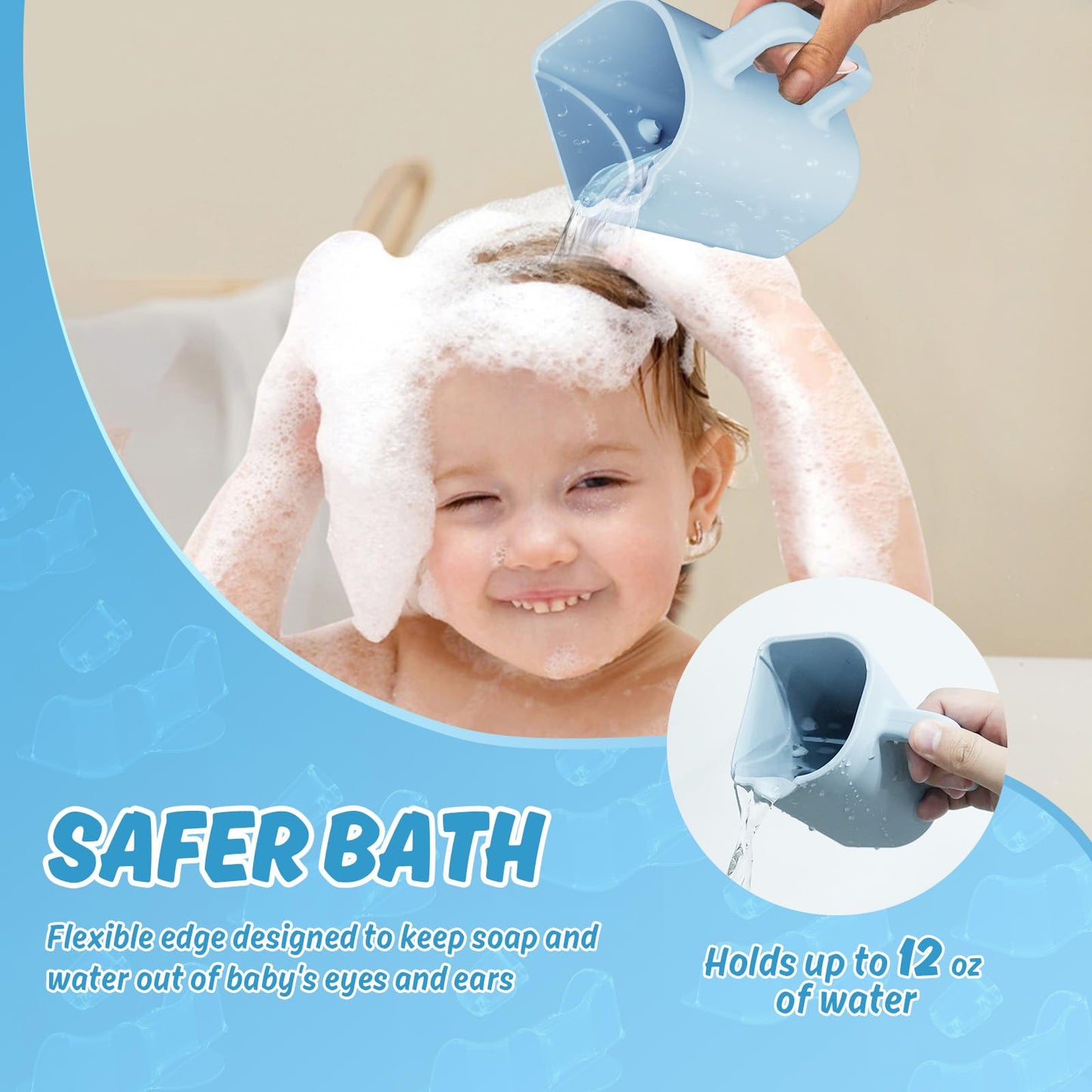 Gray Silicone Portable Hair Wash Station for Kids, Hair Washing Basin with Rinse Cup for Children, Toddlers and Teens on Bathtub or Sink, Tear-Free Shampoo Bowl for Children (Blue)