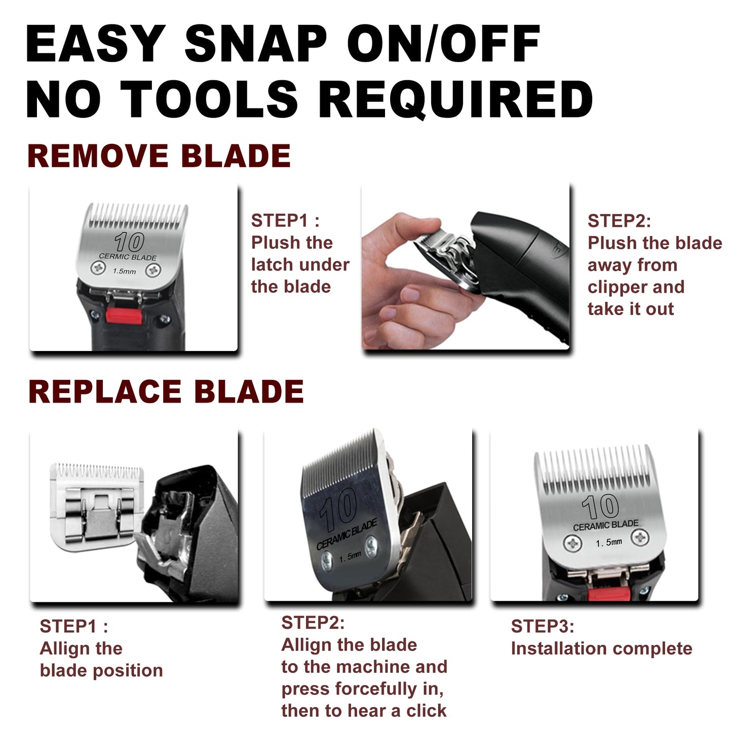 White Smoke FUHKQE Detachable Pet Clipper Blades Dog Grooming Clipper Replacement Ceramic Blades Set, Compatible with Andis, Wahl, Oster(Size 30#+10#+4FC+5FC+7FC,Cut Length0.5mm-9.5mm)