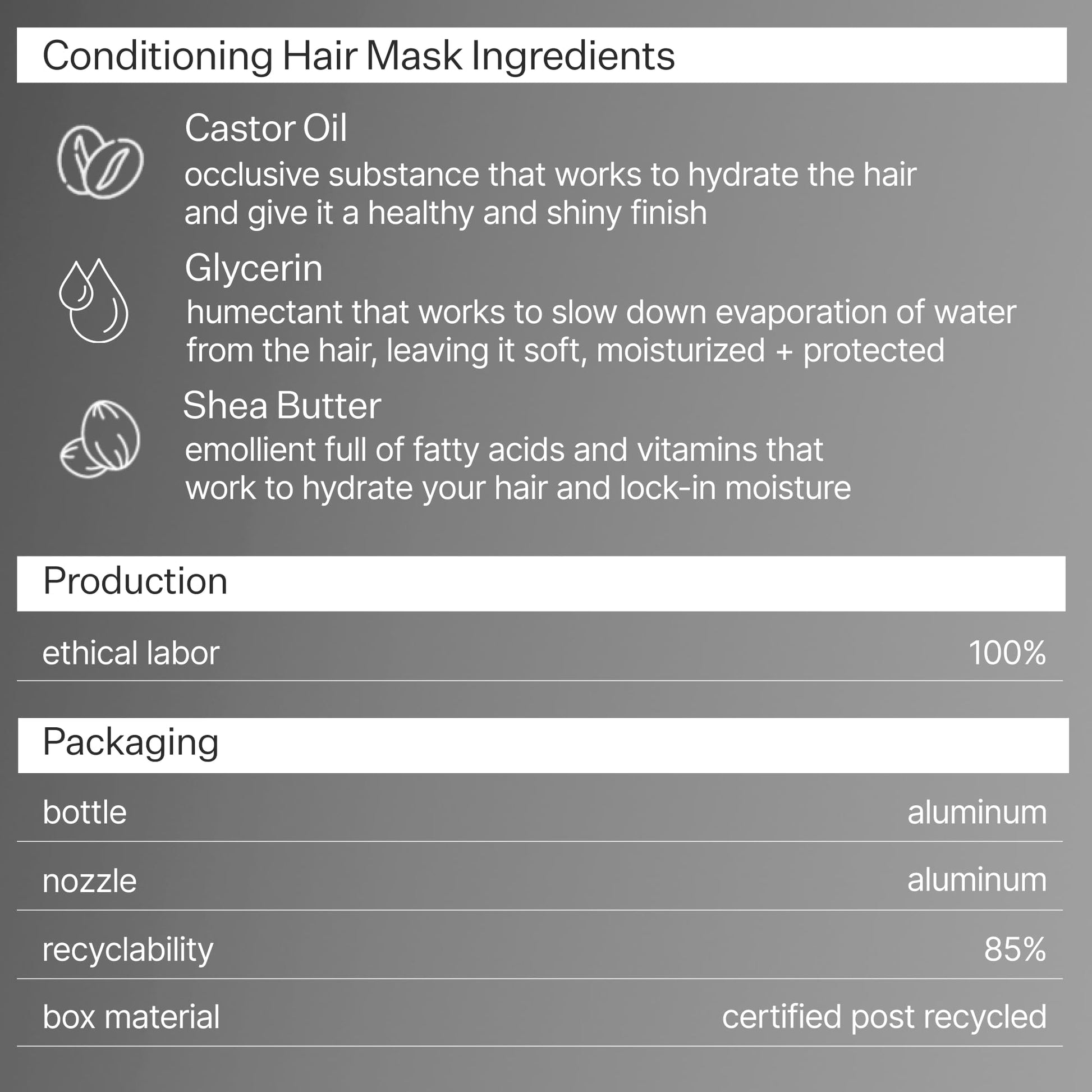 Dark Gray ACT+ ACRE Restorative Conditioning Hair Mask - Cold Processed Hair Treatment for Hydrating Dry and Damaged Hair - Moisturizing Silicone Free Hair Masks (4 Fluid Ounces)