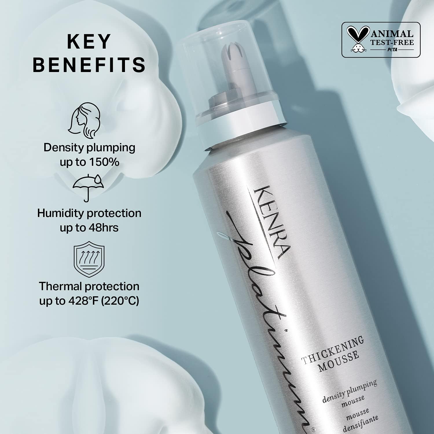 Gray Kenra Platinum Thickening Mousse 12 | Volumizing Styler | Adds Fullness & Body | Humidity Protection Up To 48 hours | Desity Plumping up tp 150% | Thermal Protection | All Hair Types | 6.7 oz