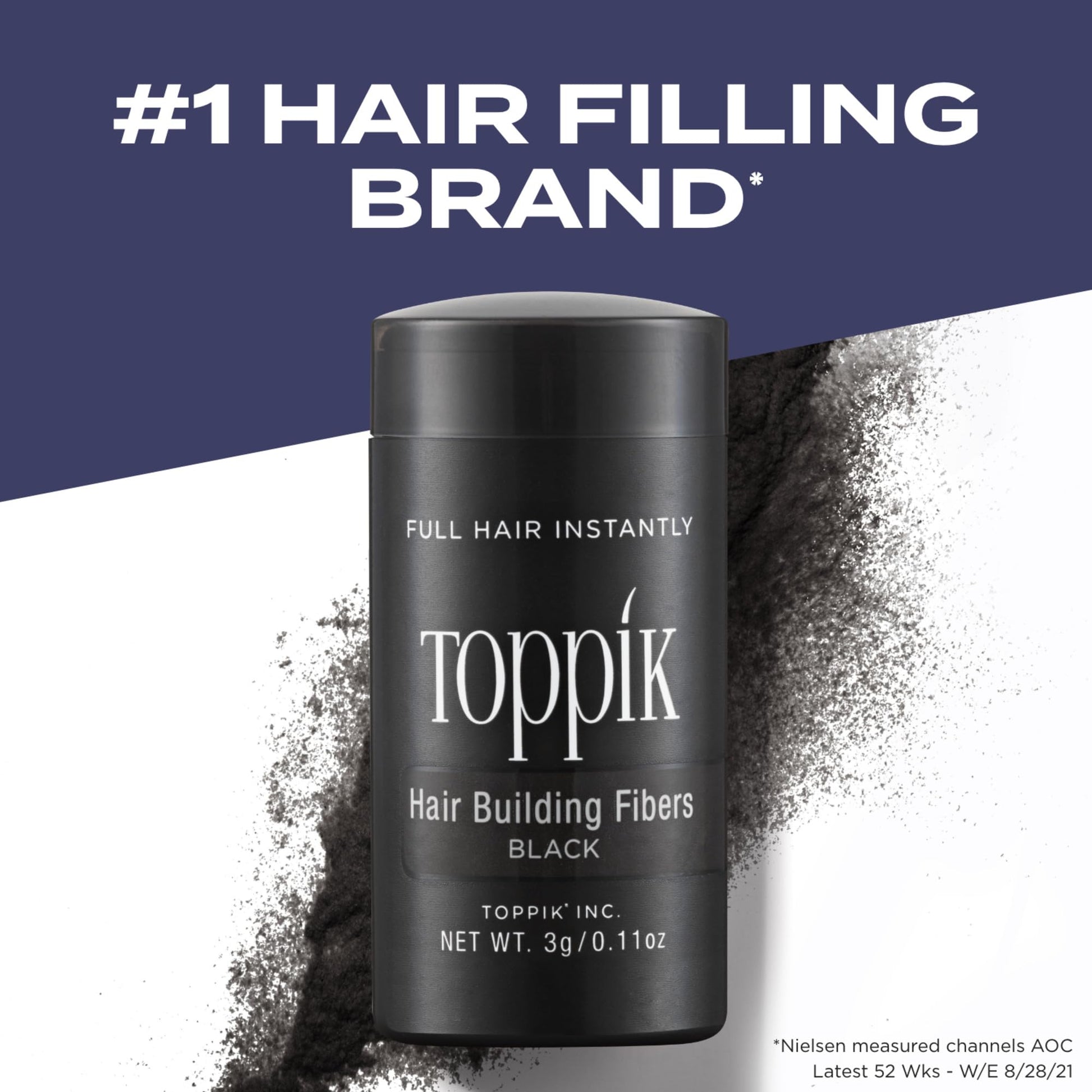 White Smoke Toppik Hair Building Fibers, Black, 12g Fill In Fine or Thinning Hair, Instantly Thicker, Fuller Looking, 9 Shades for Men & Women, Keratin Protein Formula