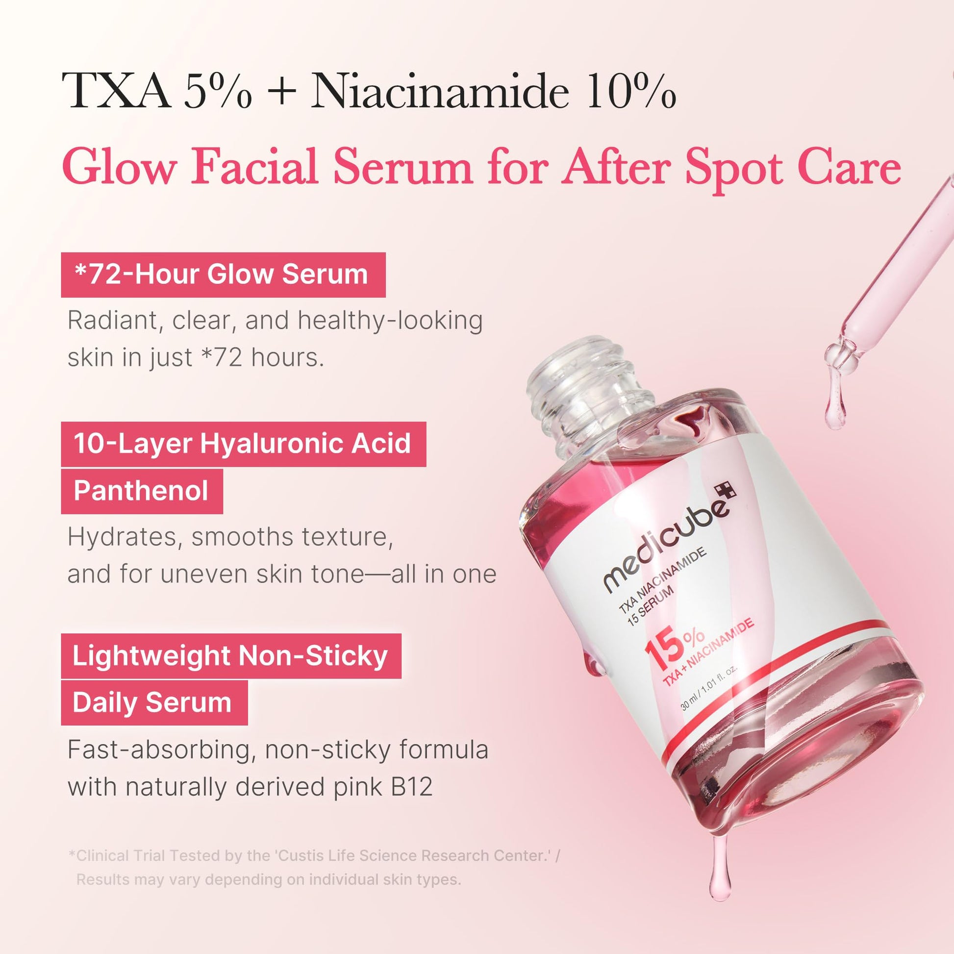 Misty Rose medicube TXA+Niacinamide 15% Glow Facial Serum for After Spot Care | All-in-One Daily Korean Skincare | Uneven Skin Tone, Texture, and Hydration Care | High-Potency Tranexamic Acid 5% | 1.01 fl.oz