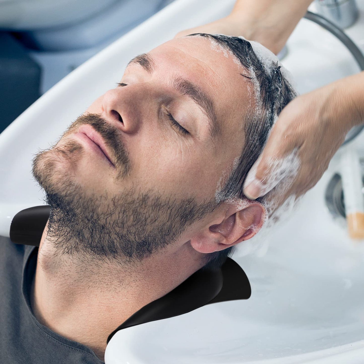 Light Gray Noverlife Salon Neck Rest Cushion with Suction Cup, Non-Slip Soft Silicon Shampoo Bowl Neck Rest, Portable Hair Salon Shampoo Sink Gel Neck Pad, Hair Washing Sink Neck Support for Home Salon Basin