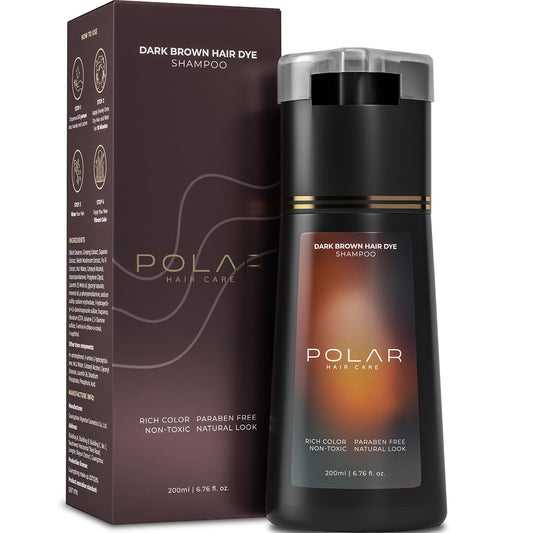 Dark Slate Gray Polar Haircare - Dark Brown Hair Dye Shampoo for Women and Men - Shampoo Hair Dye for Gray Hair, Semi-Permanent Hair Color Kit, Dark Brown Hair Dye Shampoo, Quick Application Skin-Safe 6.76 Fl Oz