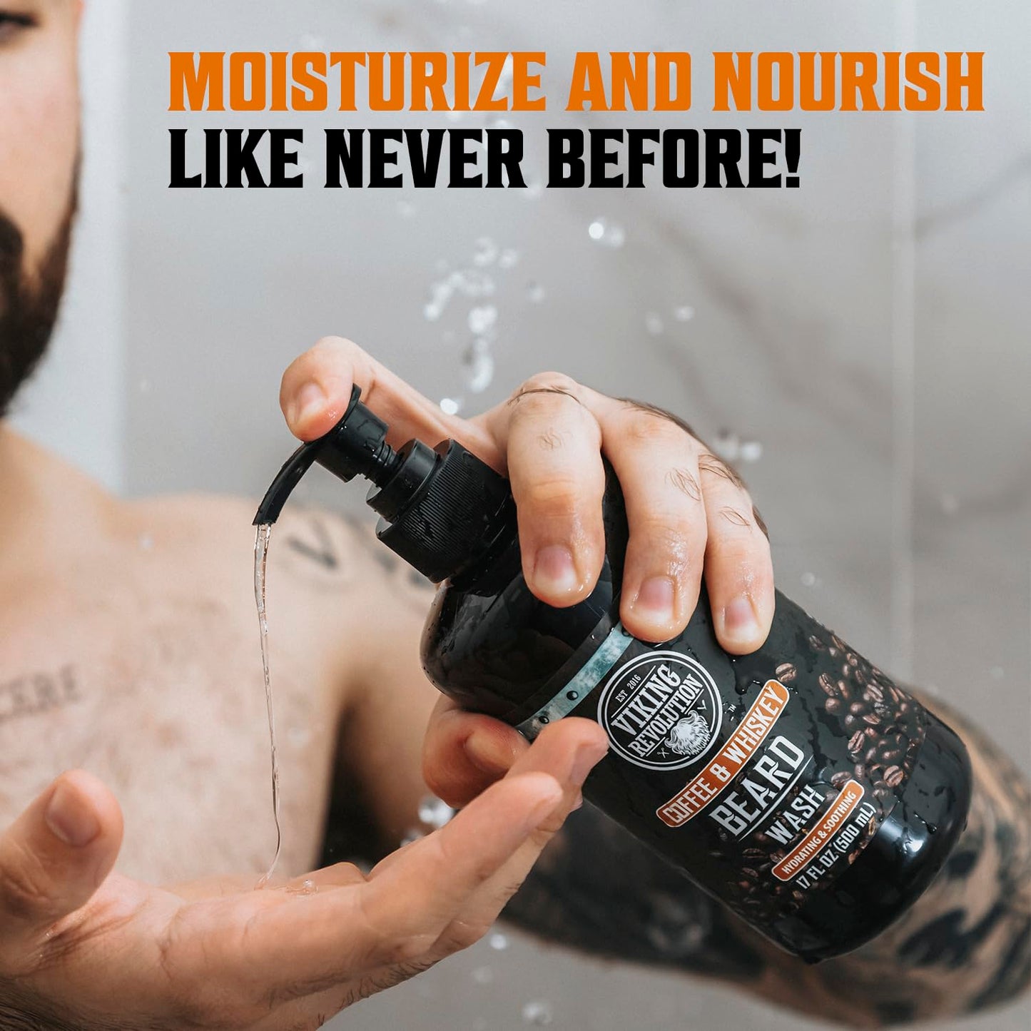 Gray Viking Revolution Coffee Whiskey Beard Wash and Beard Conditioner Set with Argan and Jojoba Oils - Softens and Strengthens - Coffee Whiskey Scent - Beard Shampoo with Ginseng Root Extract (17 oz)