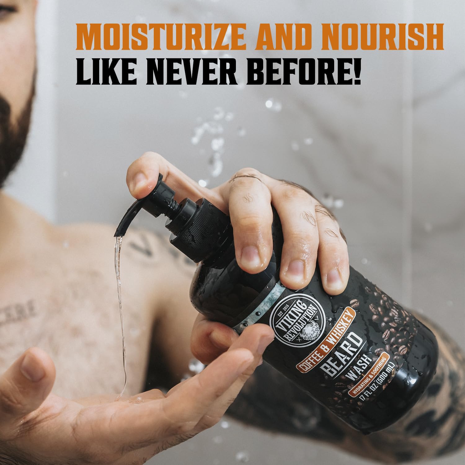Gray Viking Revolution Coffee Whiskey Beard Wash and Beard Conditioner Set with Argan and Jojoba Oils - Softens and Strengthens - Coffee Whiskey Scent - Beard Shampoo with Ginseng Root Extract (17 oz)