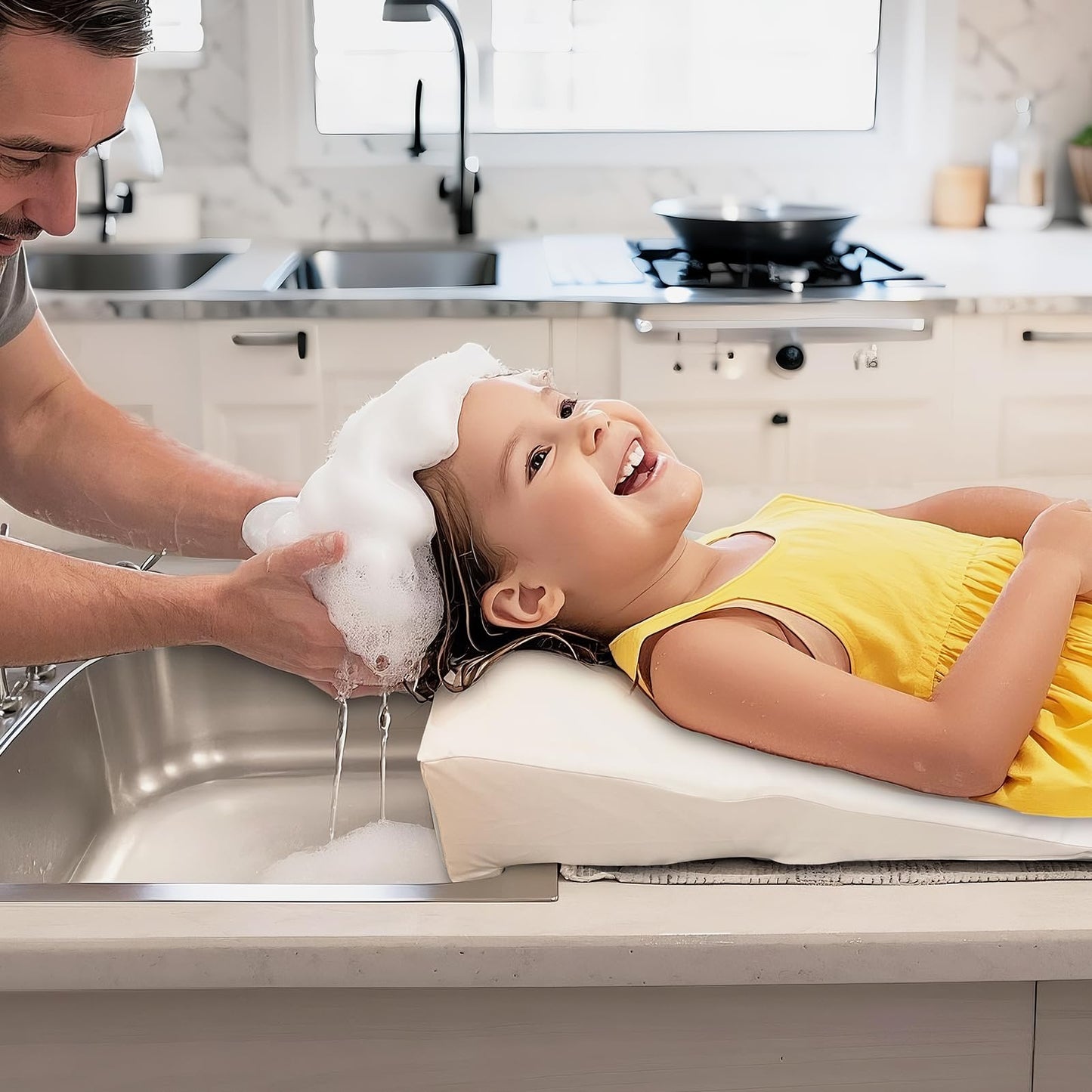 Dim Gray Wibeelee Hair Washing Station for Kids Waterproof Shampoo Foam Mat with Ergonomic Design Non Slip Bath Pillow Sink Soft Neck Support for Easy Hair Wash