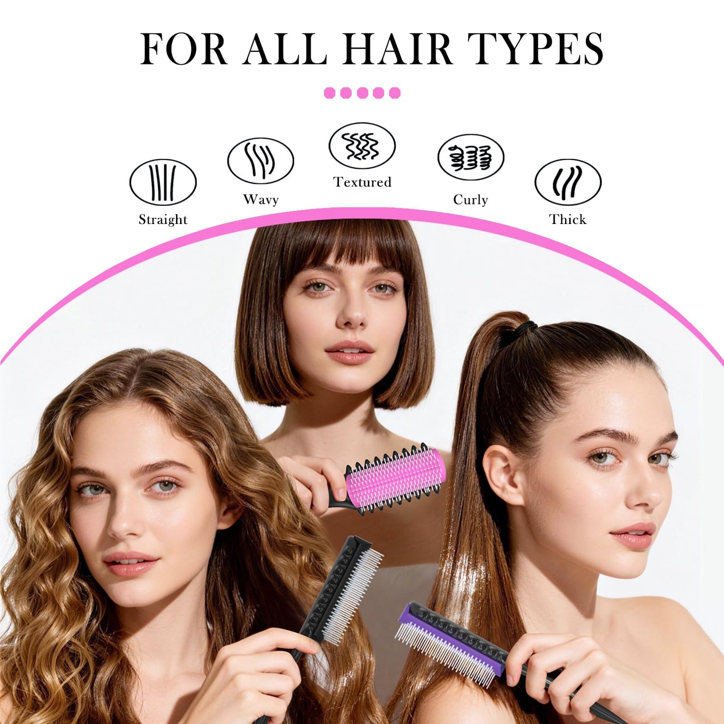 White Smoke Curl Defining Brush – Detangling Brush – Includes 3 Hair Styling Tools for Wet or Dry Use – Daily Curl Care to Create Stylish – Smooth Curls for Men – Women and Kids (Pink)