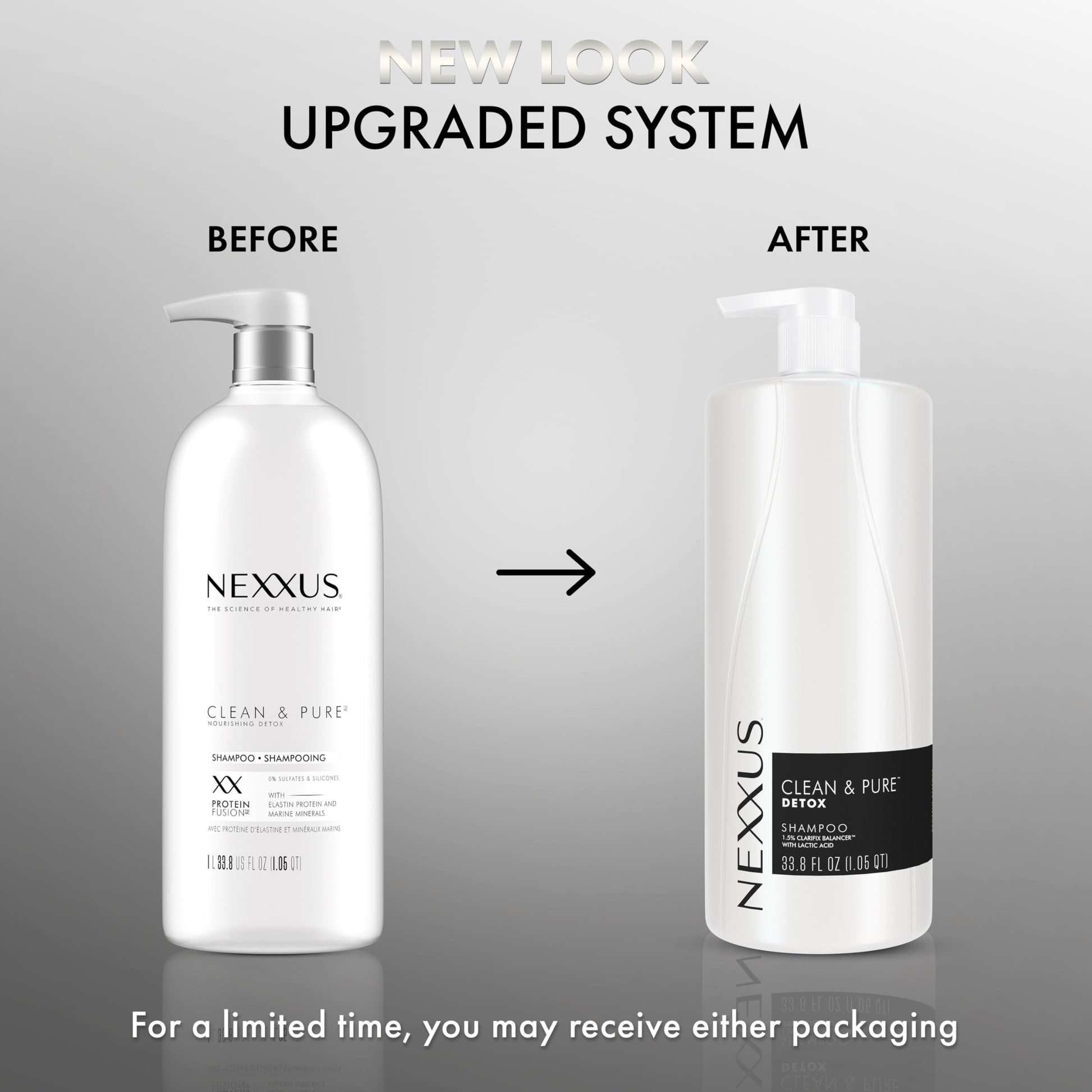 Light Gray Nexxus Clean & Pure Shampoo Detox for Professional-Level Silicon, Sulfate & Paraben Free Hair Care Powered by CLARIFIX BALANCER Technology with Lactic Acid 33.8 oz