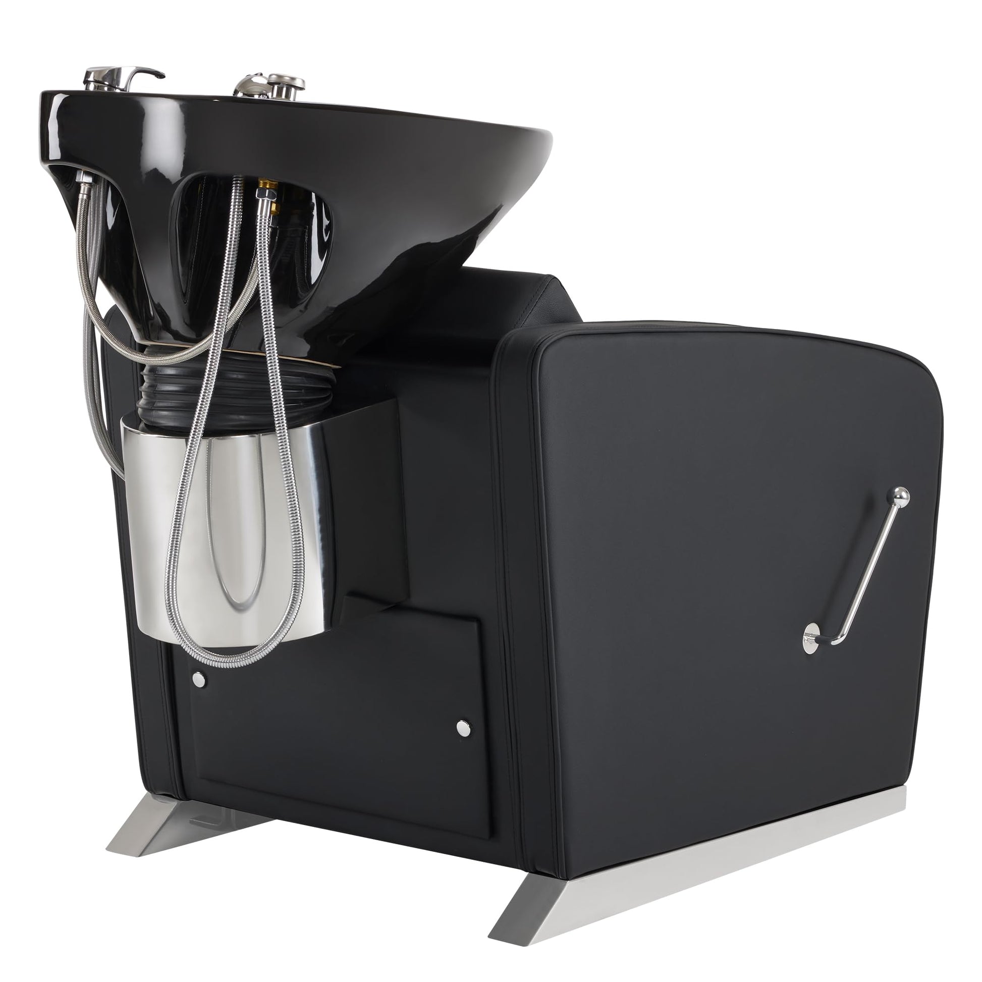 White Smoke BarberPub Backwash Shampoo Station Chair, Adjustable Porcelain Ceramic Hair Wash Bowl Sink Unit Station, Reclining Shampoo Station Chair for Spa Beauty Salon Hair Salon Equipment 9303 (Black)