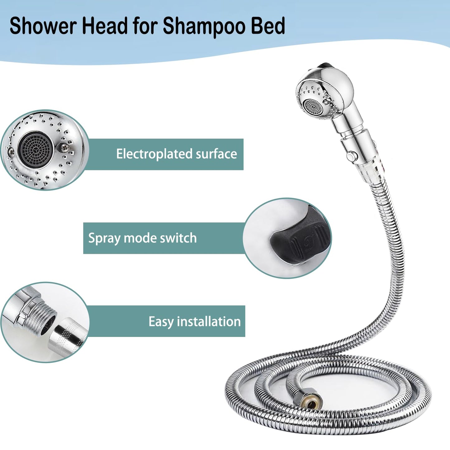 White Smoke Shampoo Bowl Hose and Sprayer, 1/4’’ Nut Stainless Steel Salon Sink Hose with Spray Head Replacement Part to Attach Shampoo Bowl Faucet Vacuum Breaker, Dual Sprayer Model, One Click Water Stop Button