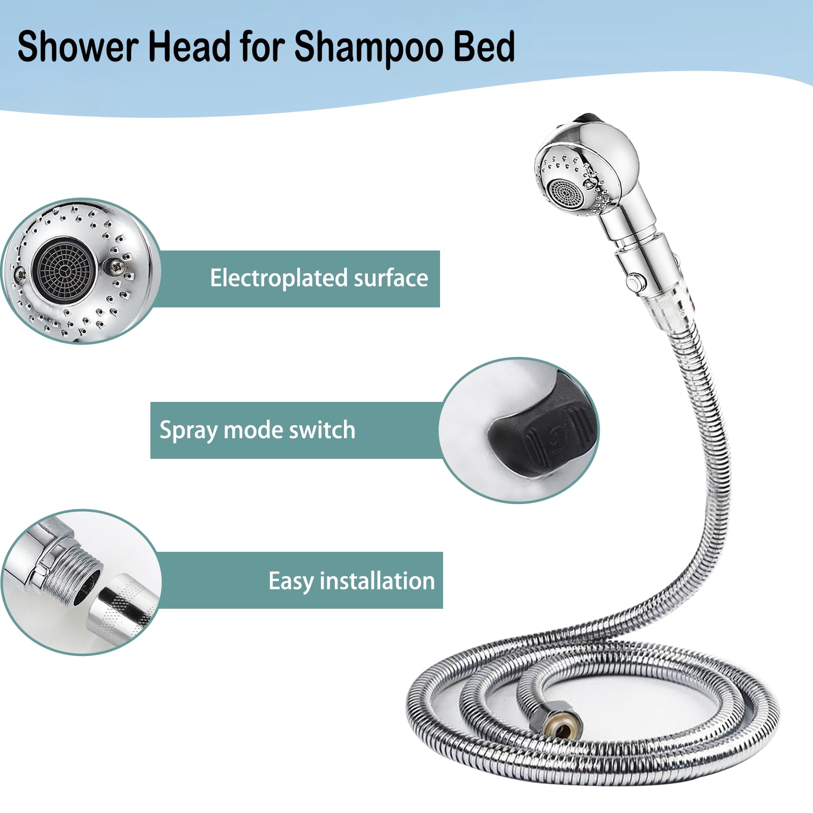 White Smoke Shampoo Bowl Hose and Sprayer, 1/4’’ Nut Stainless Steel Salon Sink Hose with Spray Head Replacement Part to Attach Shampoo Bowl Faucet Vacuum Breaker, Dual Sprayer Model, One Click Water Stop Button