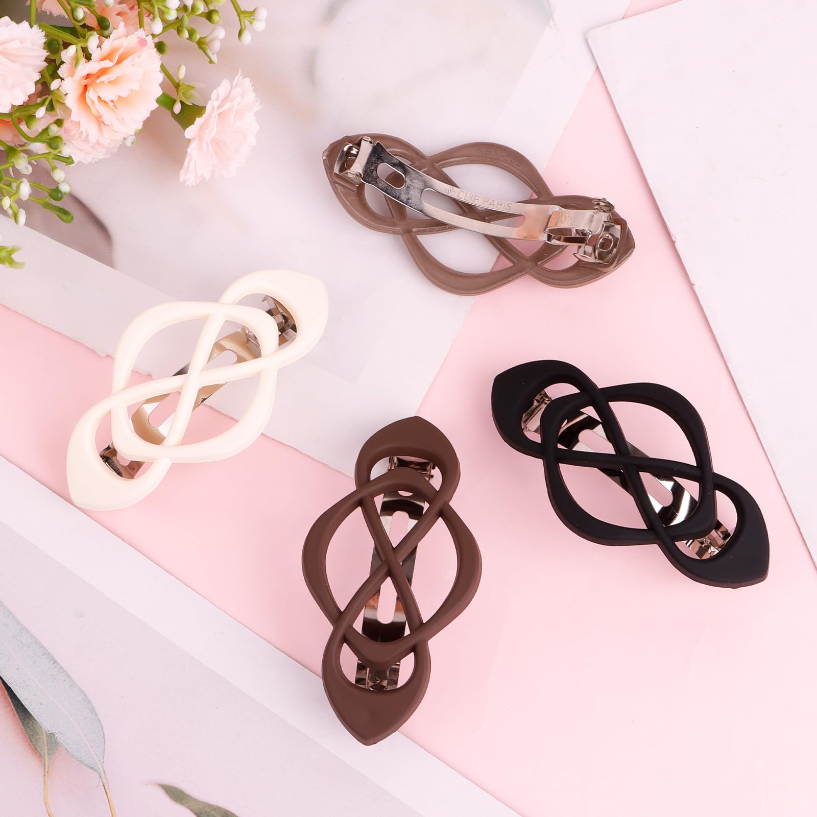 Misty Rose Amariver 4packs Hair Clips French Hair Barrettes for Women Beige Khaki Brown Black Accessories for Women Girls