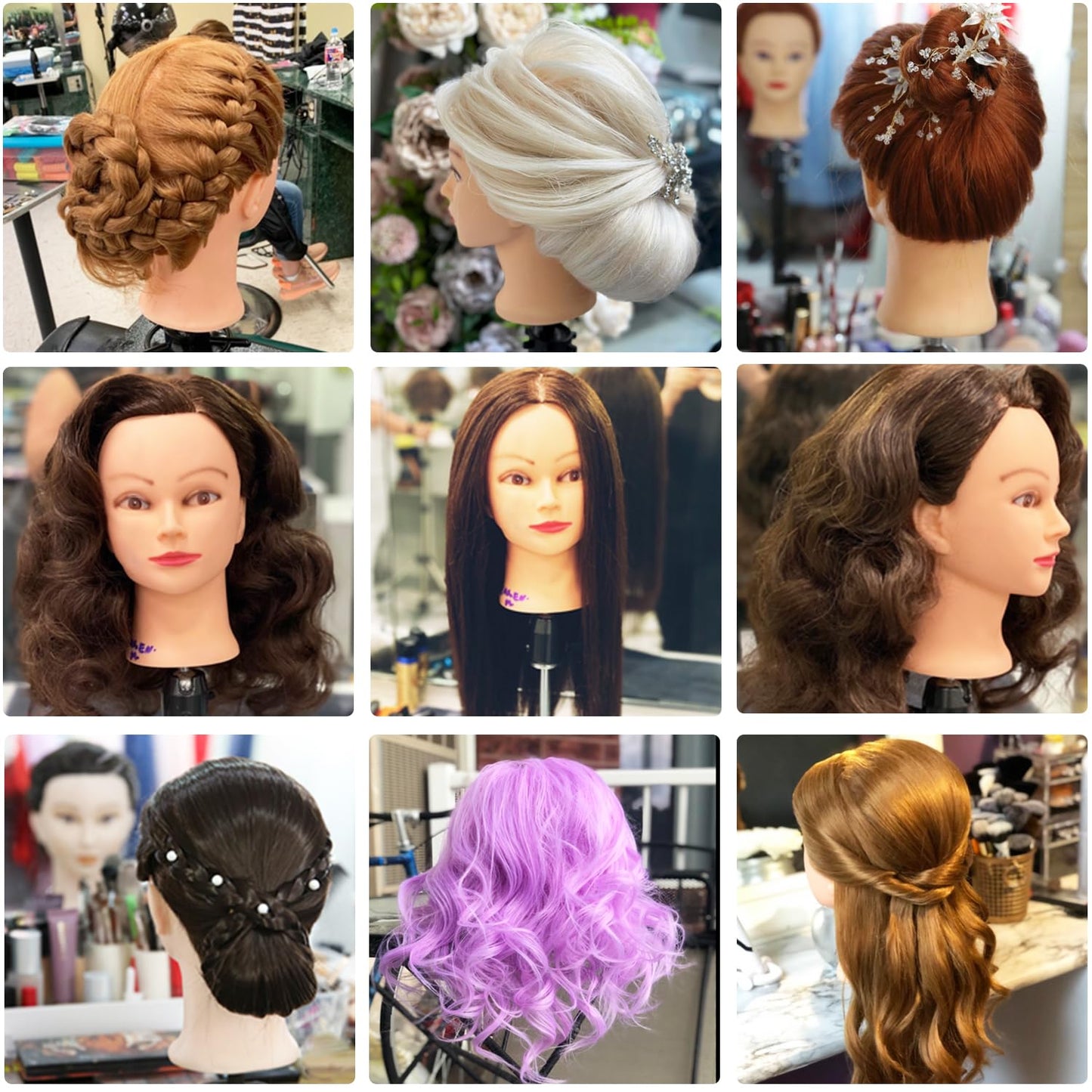 White Smoke Armmu Mannequin Head with Hair 80% Human Hair Doll Head 26"-28" Hairdresser Practice Training Head Cosmetology Manikin with 9 Tools and Clamp - #4 Brown