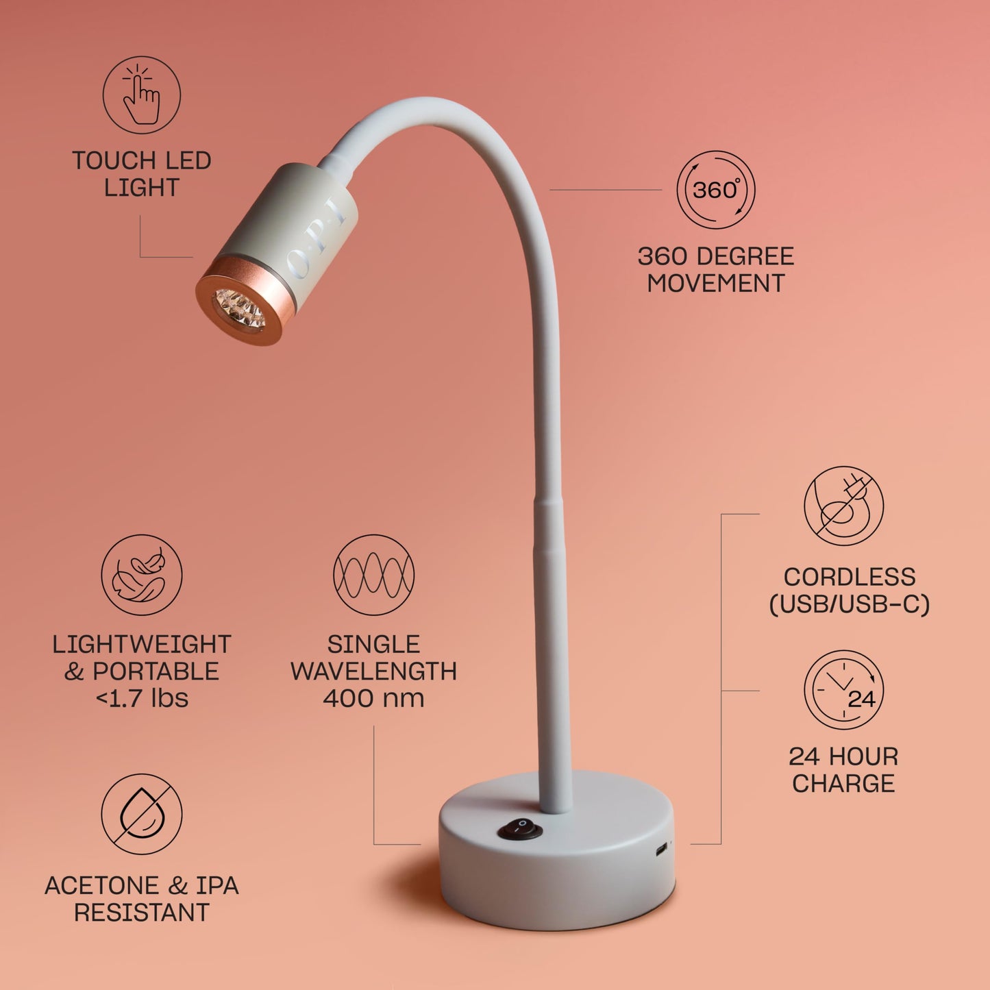 Tan OPI Cordless Lightening Flash Cure Gel Lamp | Touch LED Light | Lightweight, Portable, & 360° Movement