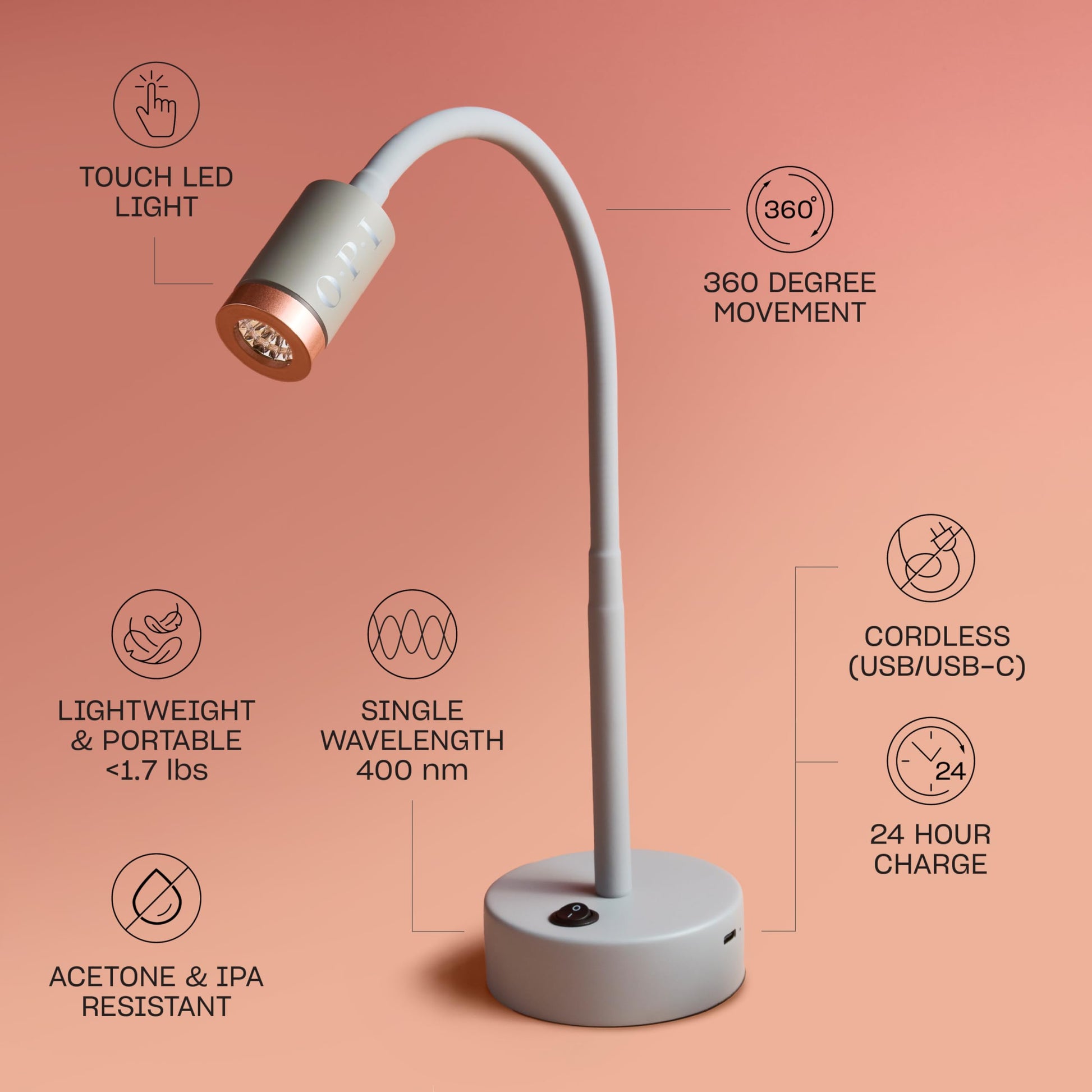 Tan OPI Cordless Lightening Flash Cure Gel Lamp | Touch LED Light | Lightweight, Portable, & 360° Movement