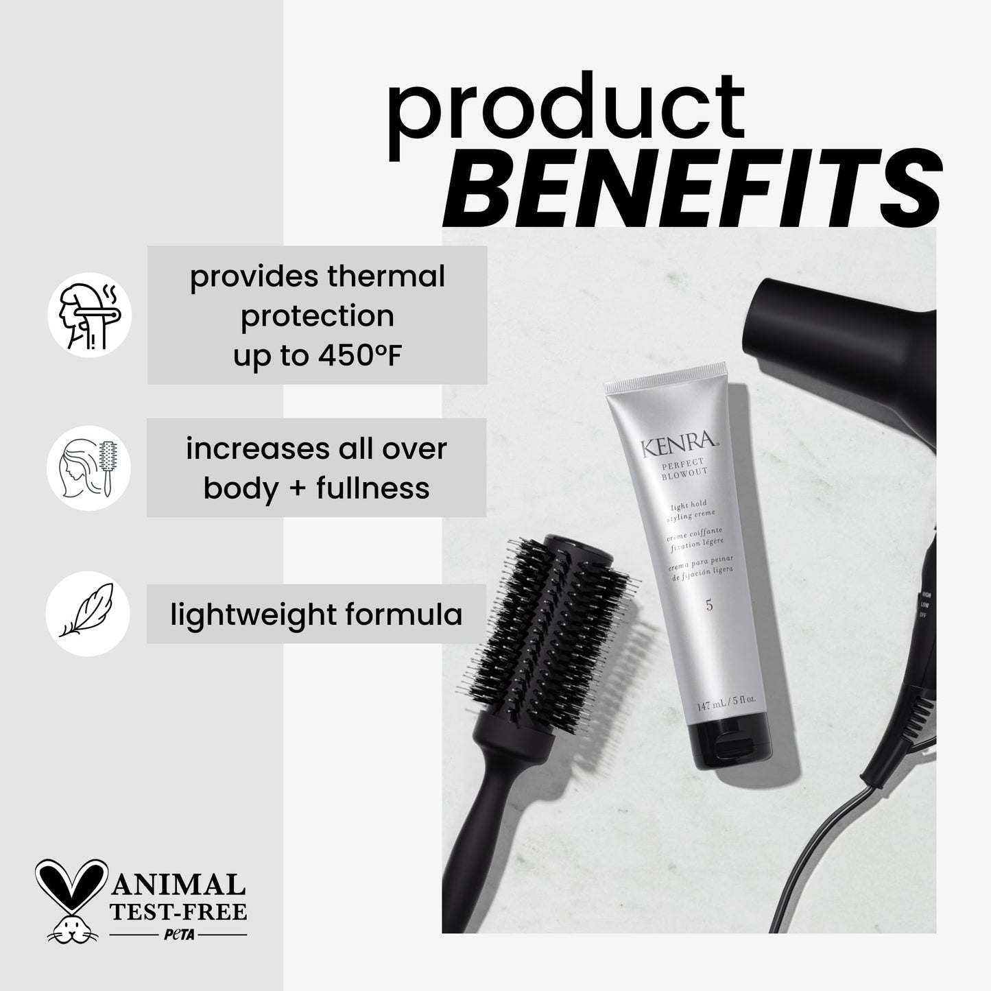 Lavender Kenra Professional Perfect Blowout 5 | Light Hold Styling Crème | Provides Thermal Protection | Increases All Over Body & Fullness | Lightweight Formula | All Hair Types | 5 fl. Oz