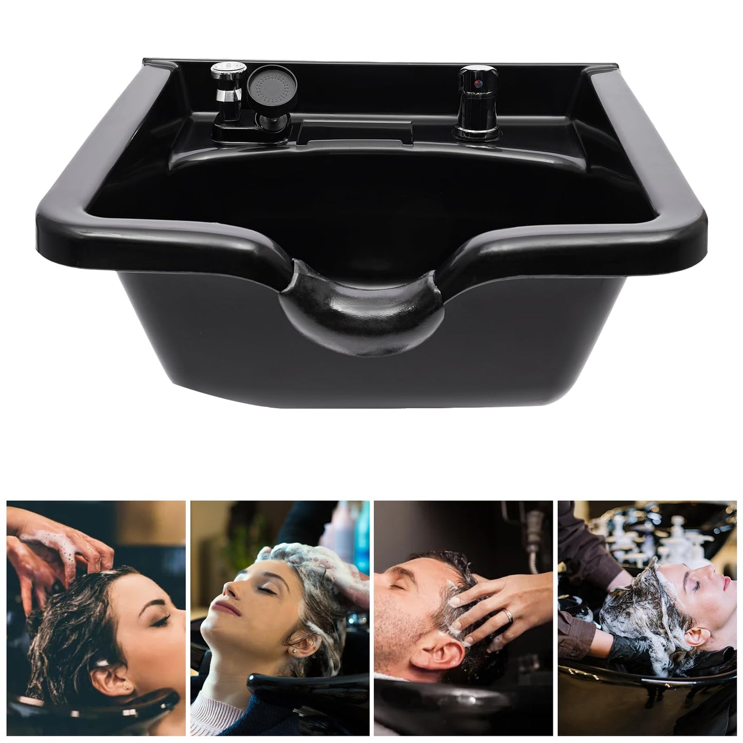 White Smoke Professional Salon Shampoo Bowl, Wall Mounted Shampoo Sink, Salon and Barber Equipment Black Deep ABS Backwash Sink for Hair Stylists with All Installation Hardware