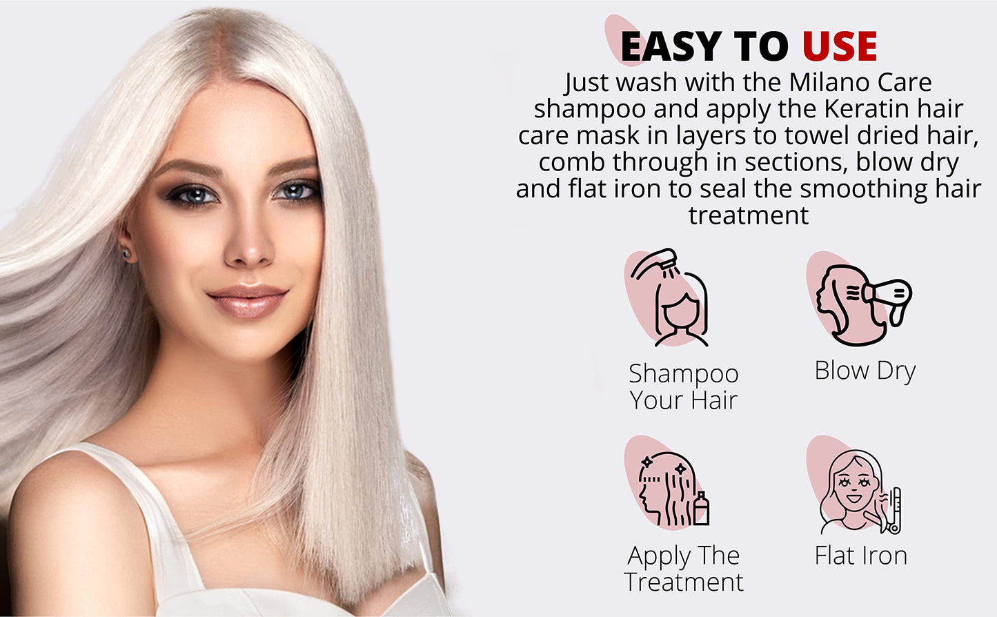 Lavender Milano Care Keratin Hair Smoothing Treatment - Professional Salon System with Clarifying Shampoo, Dolce 4 fl oz