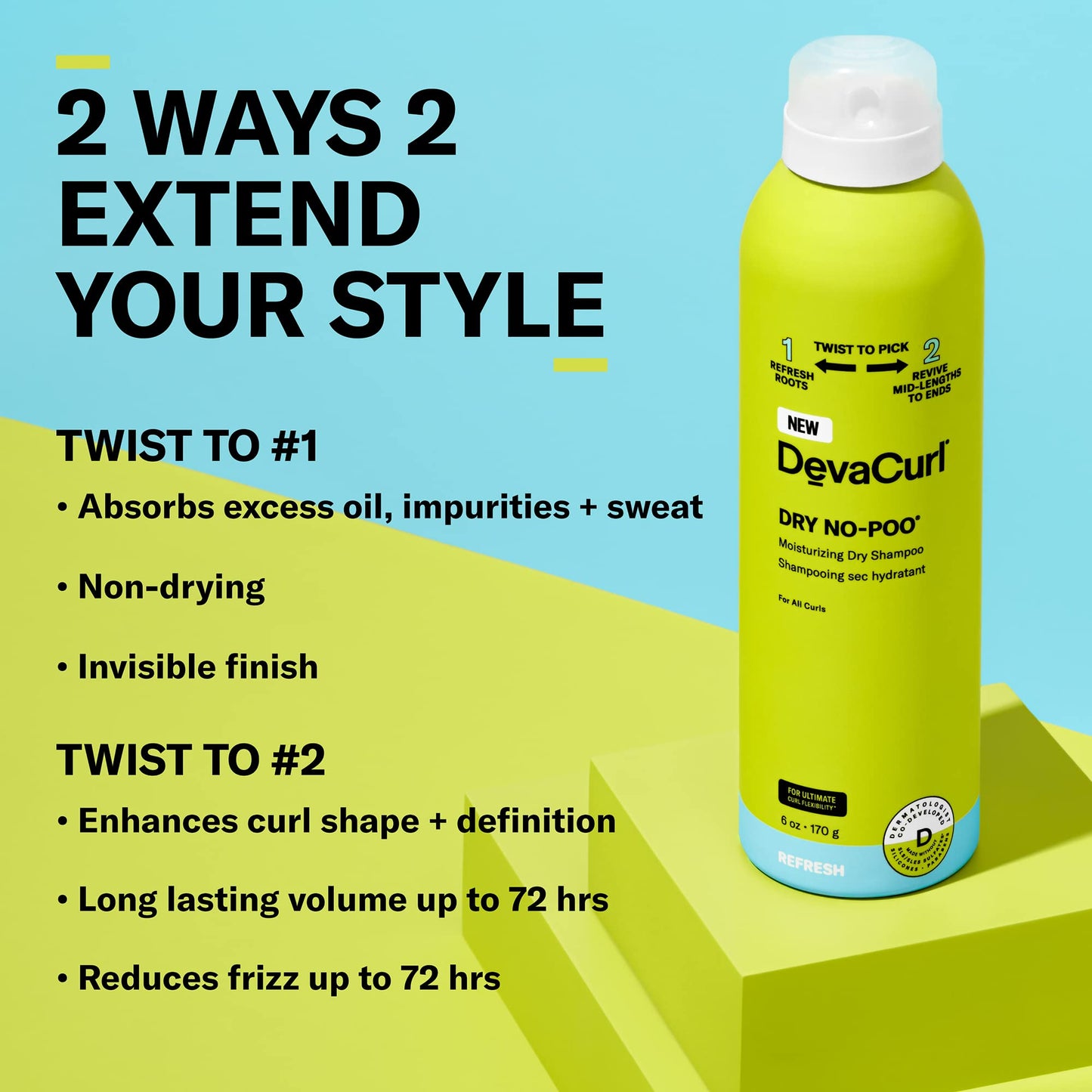 Sky Blue DevaCurl Dry No-Poo Moisturizing Dry Shampoo | Non-Drying Formula | Invisible Finish | For All Curly Hair Types
