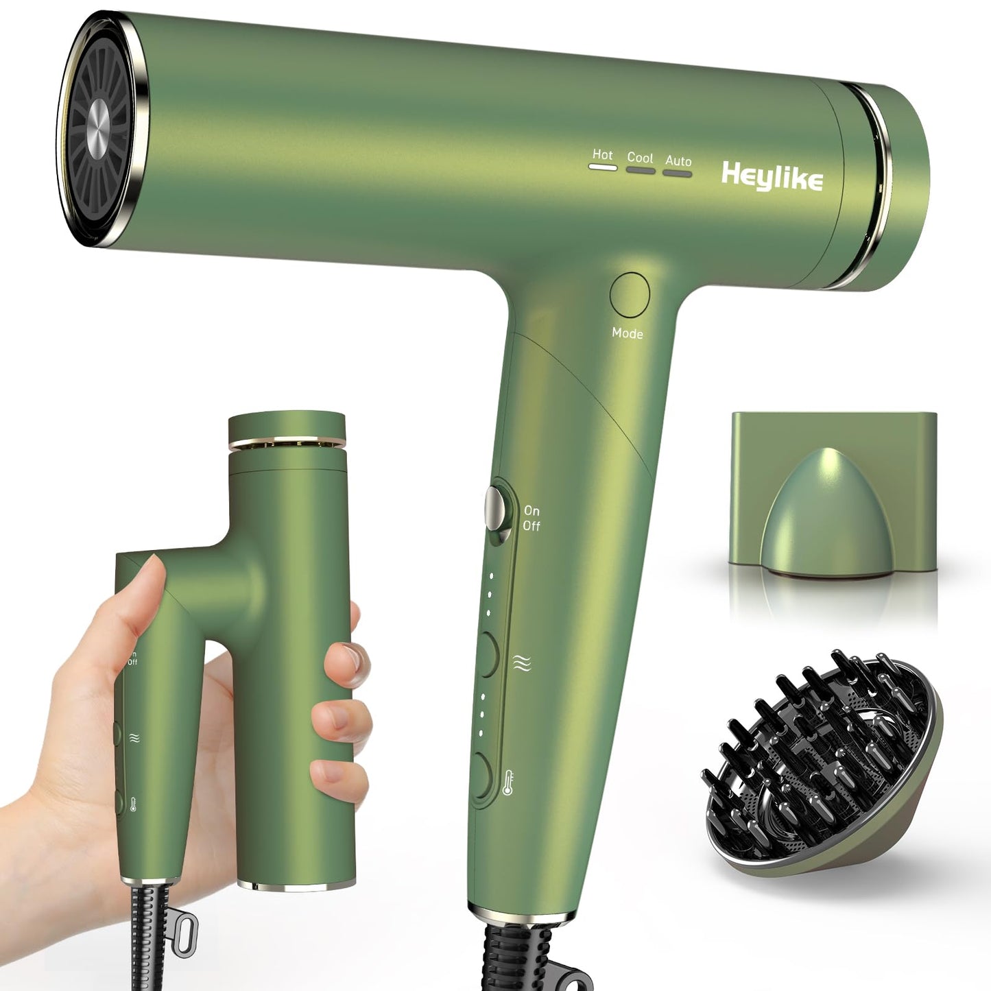 White Smoke High Speed Plasma Ion Hair Dryer with Diffuser, Professional Blow Dryer 130000 RPM Brushless Motor for Fast Drying,1500W 3Temps/3Speeds Thermo-Control Lightweight Hairdryer for Women Home Travel Salon