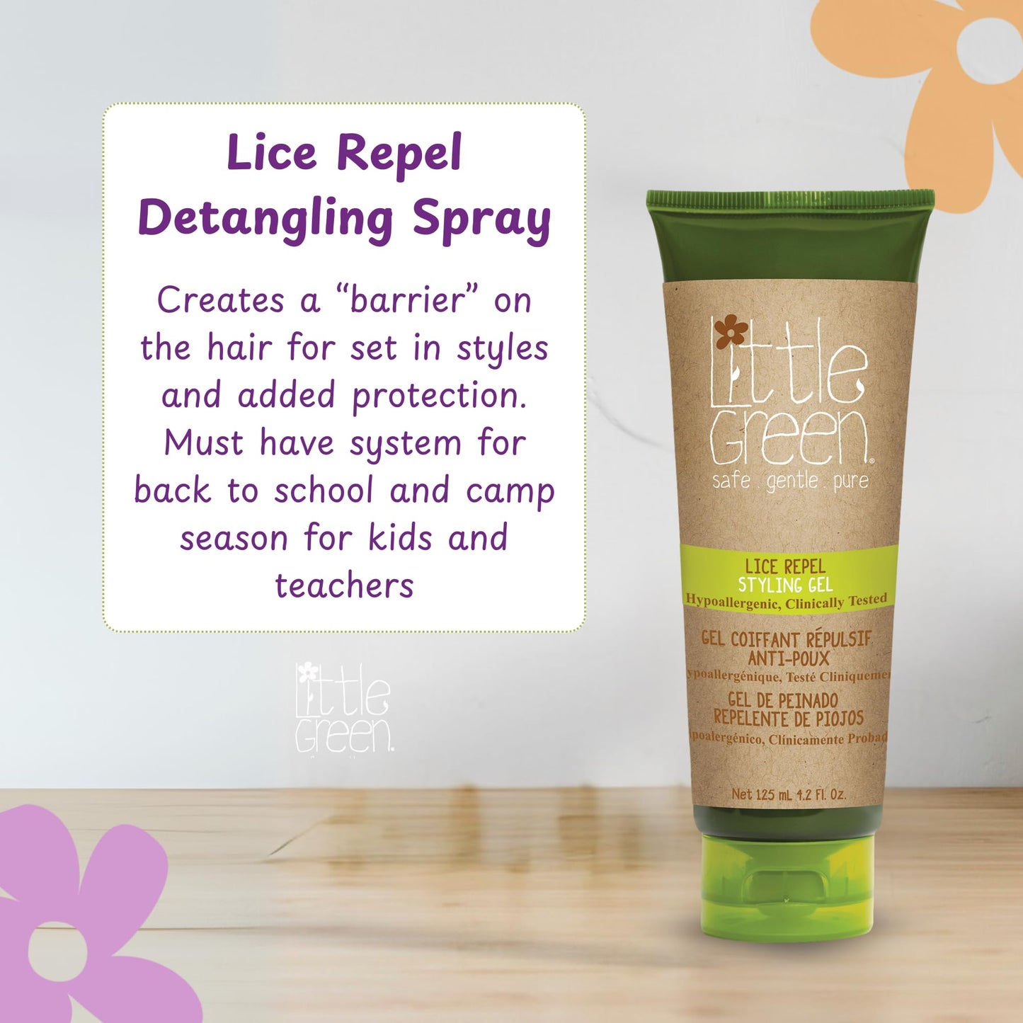 Light Gray Little Green Kids Lice Guard Hair Styling Gel, Hair Styling Cream for Kids, Lice Prevention Cream, Contains Tea Tree Oil, 4.2oz