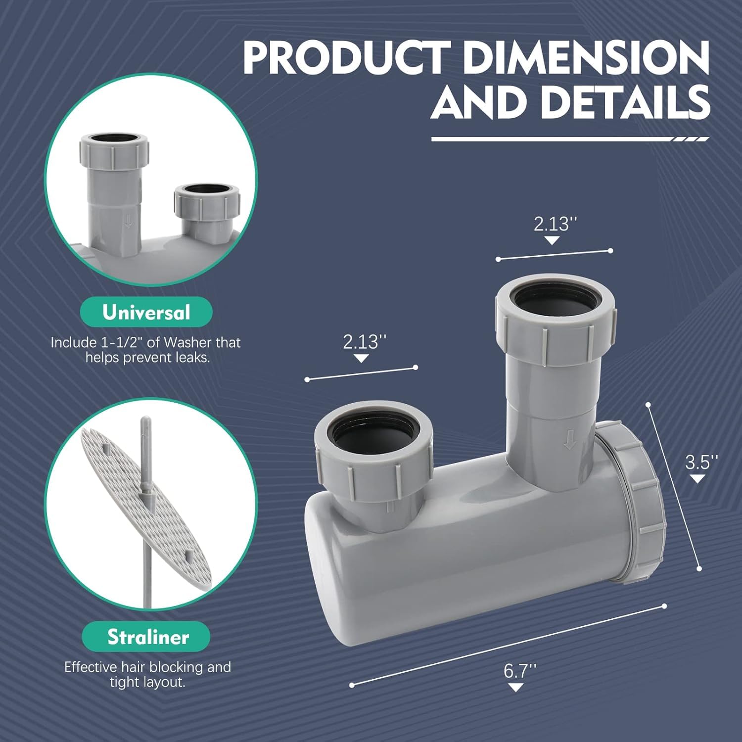 Dark Slate Gray LukLoy 1 Pack Universal Salon Hair Trap P Trap for Shampoo Bowl Sink, 1-1/2" PVC Catch Chamber for Barber Backwash Sink, Beauty Barber Salon Equipment, Secure Fit, Easy Clean, Grey