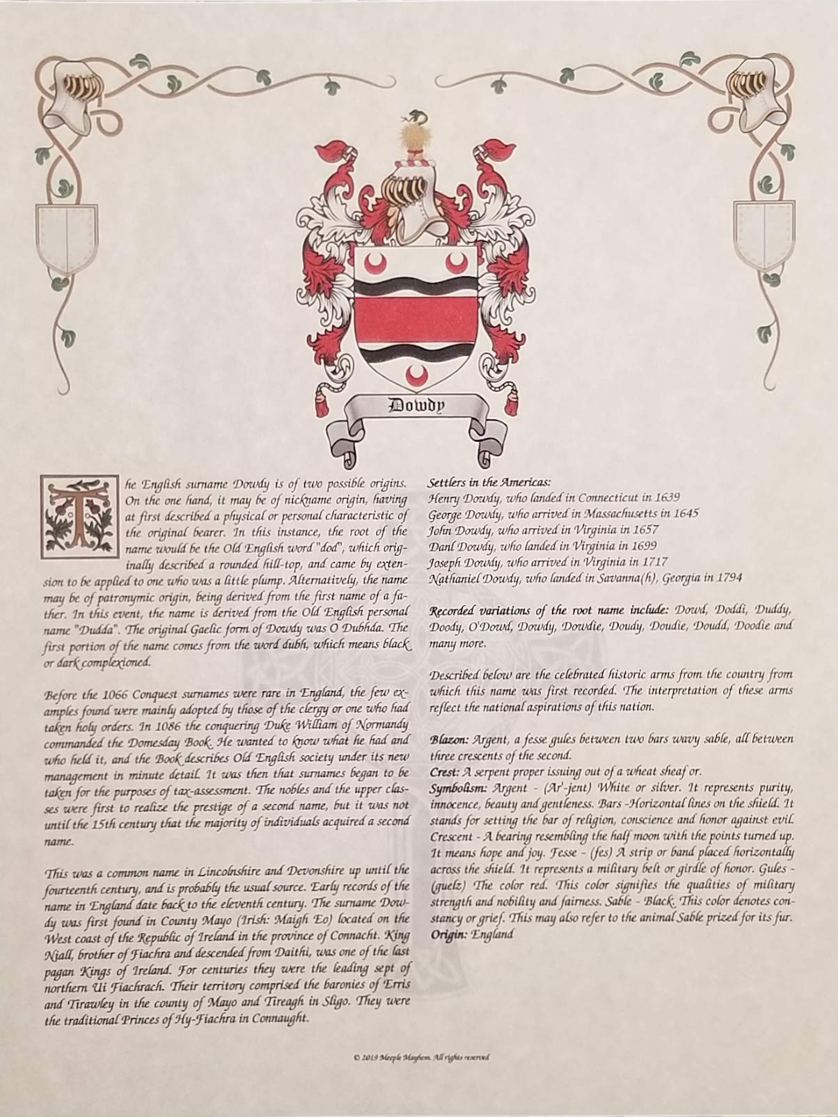 Light Gray Mr Sweets Rusk Coat of Arms, Crest & History 8.5x11 Print - Name Meaning, Genealogy, Family Tree Aid, Ancestry, Ancestors, Namesakes - Surname Origin: Scottish Scotland