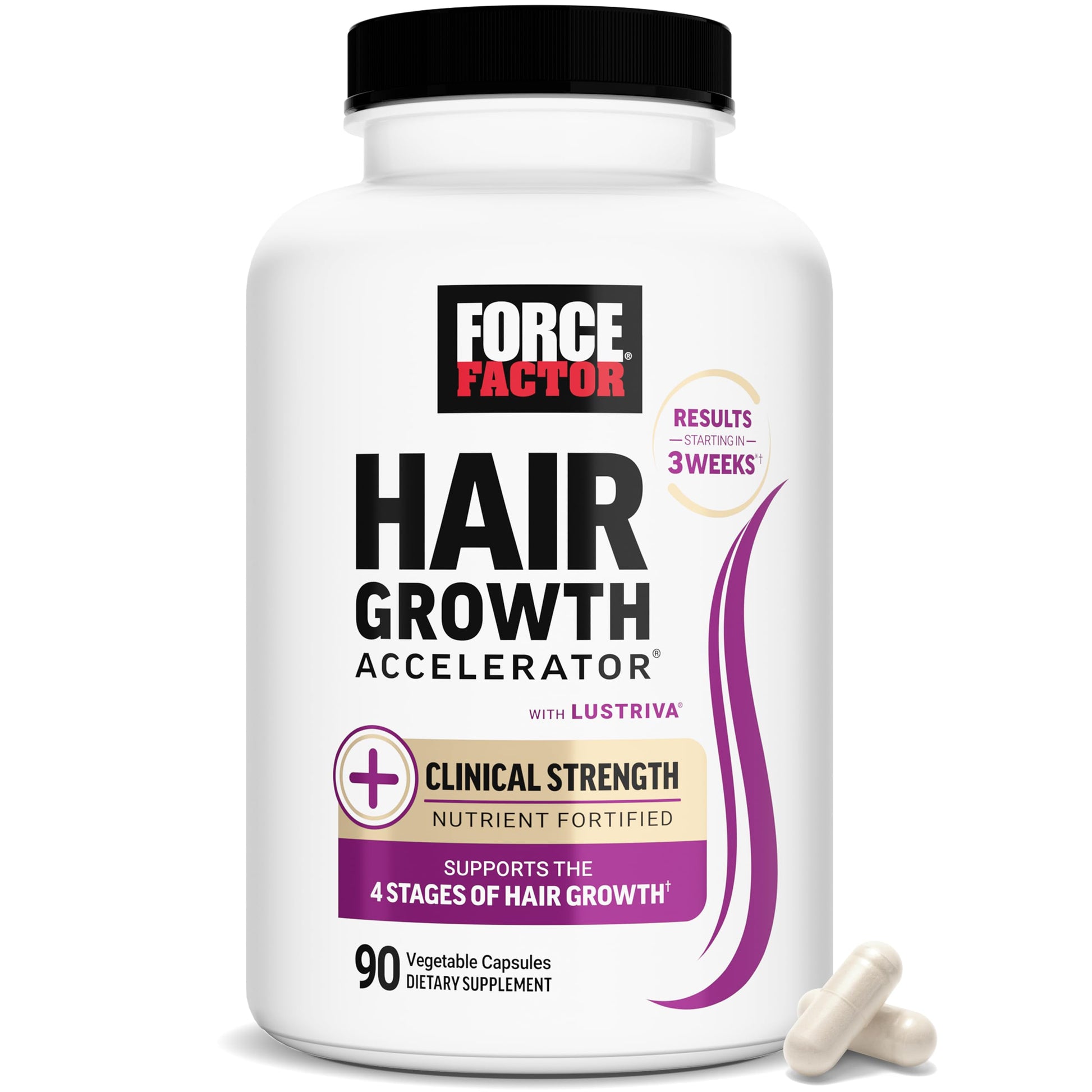 White Smoke Force Factor Hair Growth Accelerator Multivitamin for Women & Men, with Lustriva, Biotin, Horsetail & Vitamins A, B12, C, D & E for Thicker Hair, Healthier Skin & Nails, 90 Capsules