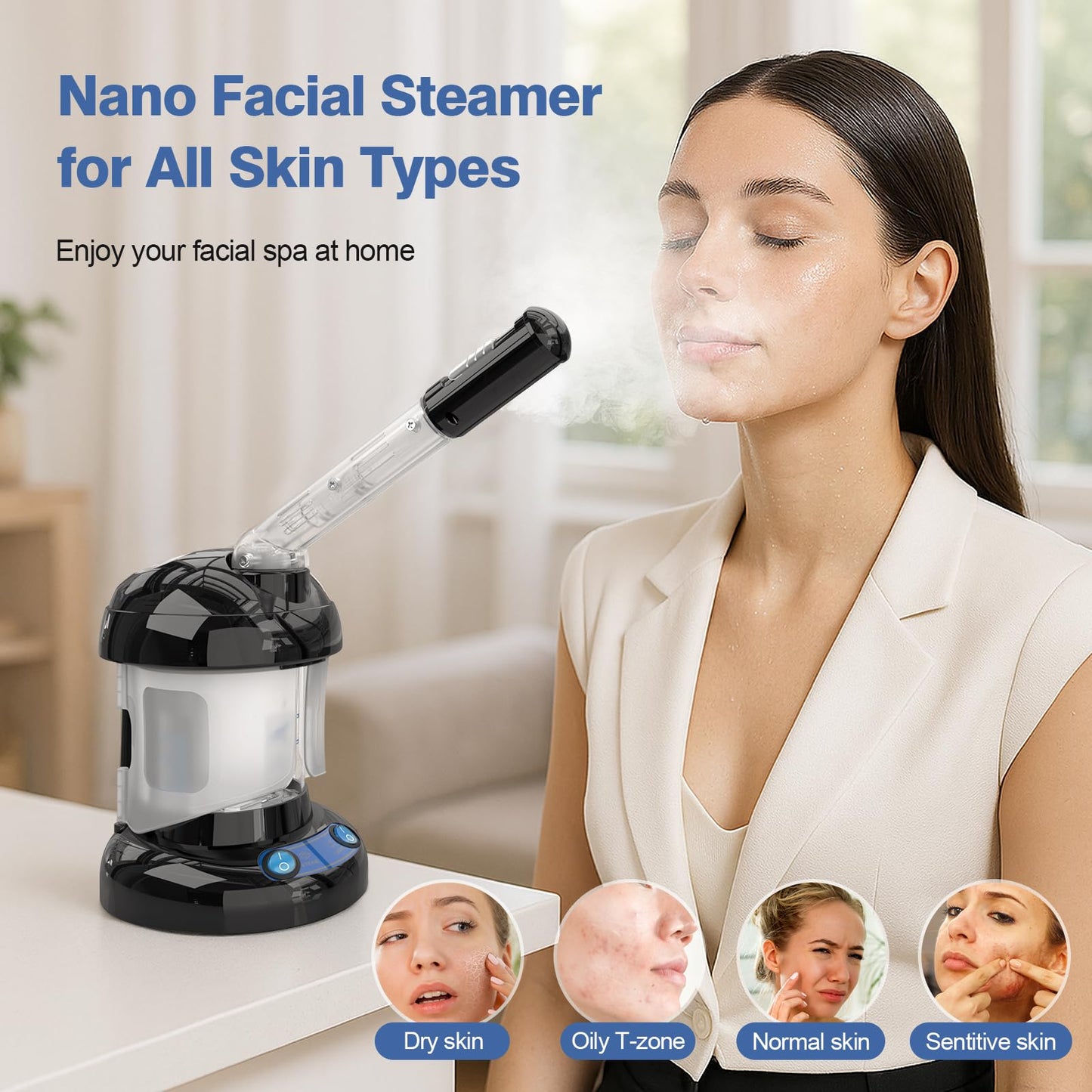 Light Gray Hair Steamer Kingsteam 2 in 1 Ozone Facial Steamer, Design for Personal Care Use at Home or Salon Barber