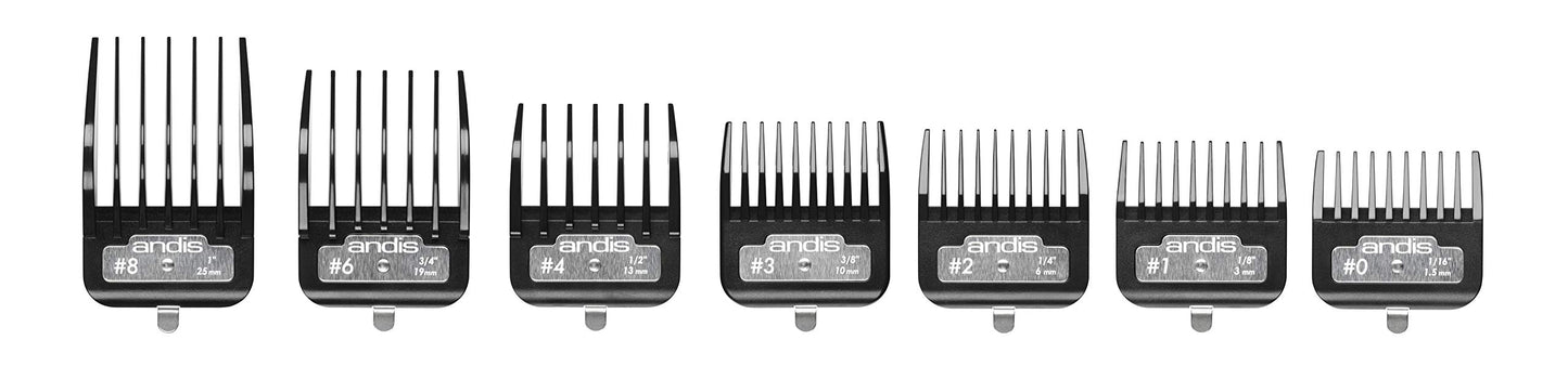 White Smoke Andis 33640 BG-Series Premium Metal Clip Comb Set - Provides Sharp Cutting Blades with Long-Lasting Performance, Available in 7 Different Sizes – Black