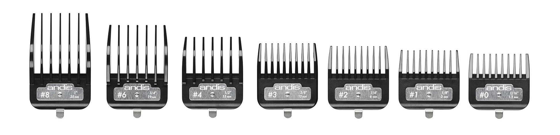 White Smoke Andis 33640 BG-Series Premium Metal Clip Comb Set - Provides Sharp Cutting Blades with Long-Lasting Performance, Available in 7 Different Sizes – Black